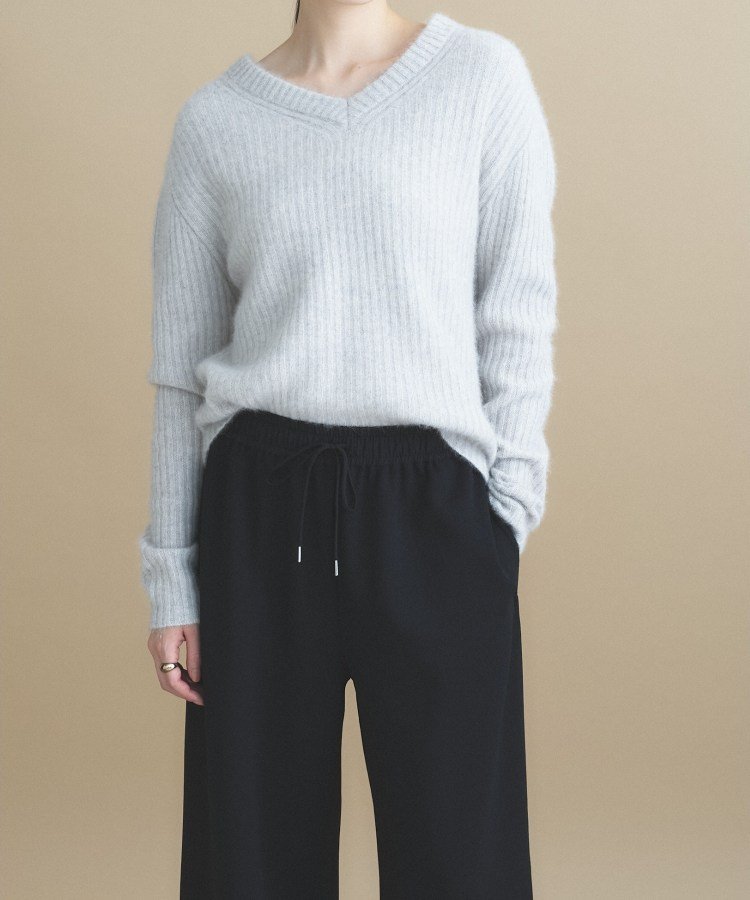 cloenc Relaxy Rich フォックスブレンド Vネックニット クロエンス トップス ニット ブルー グレー【送料無料】