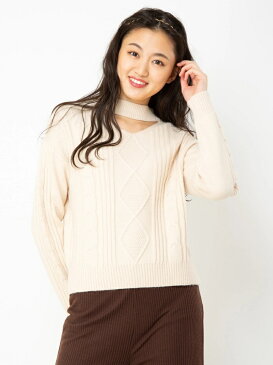 【SALE/51%OFF】CECIL McBEE チョーカーネックケーブルニット セシルマクビー ニット ニットその他 ホワイト グレー ピンク