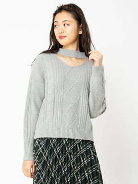 【SALE/51%OFF】CECIL McBEE チョーカーネックケーブルニット セシルマクビー ニット ニットその他 ホワイト グレー ピンク