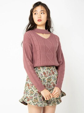 【SALE/51%OFF】CECIL McBEE チョーカーネックケーブルニット セシルマクビー ニット ニットその他 ホワイト グレー ピンク