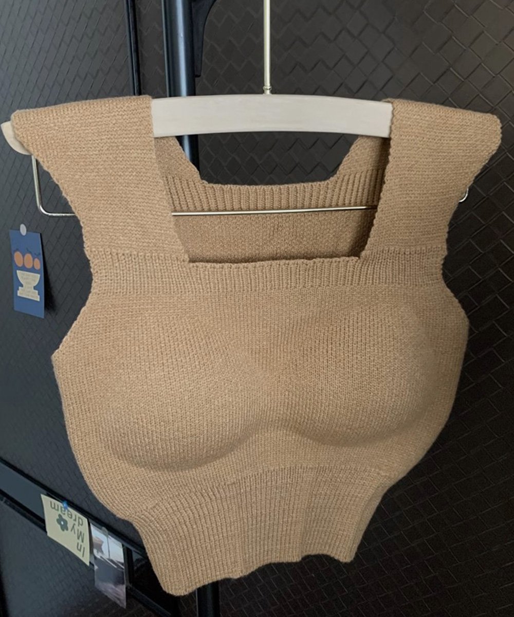 miniministore ショート丈 カップ付きニットタンクトップ ミニミニストア トップス ノースリーブ・タンクトップ ブラック ベージュ ホワイト ブラウン