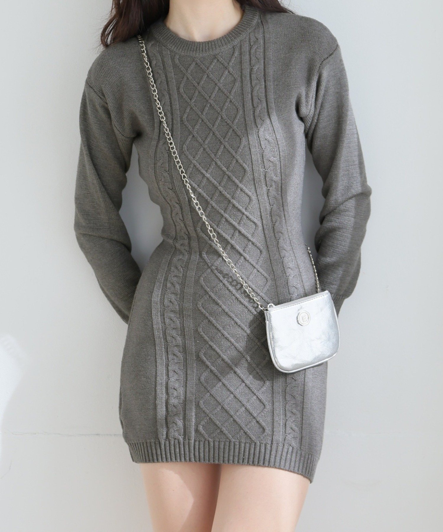 Girly Doll Girly Doll/バックシャンケーブルワンピース ドゥーラ ドゥーラ ワンピース・ドレス ワンピース グレー ブラウン【送料無料】のサムネイル