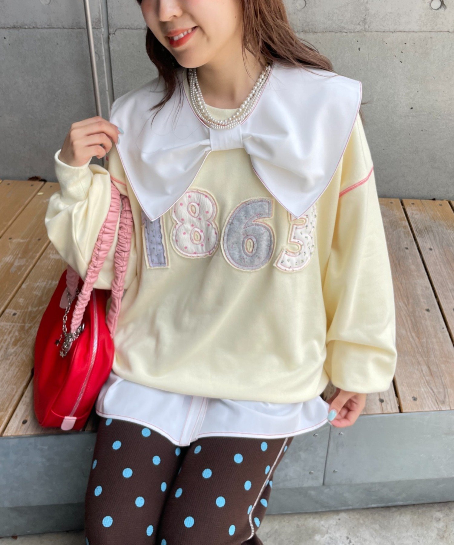 【HELLO.SANFRANCISCO】ロゴパッチワークビッグスウェット チャオパニックティピー トップス カットソー・Tシャツ グレー イエロー