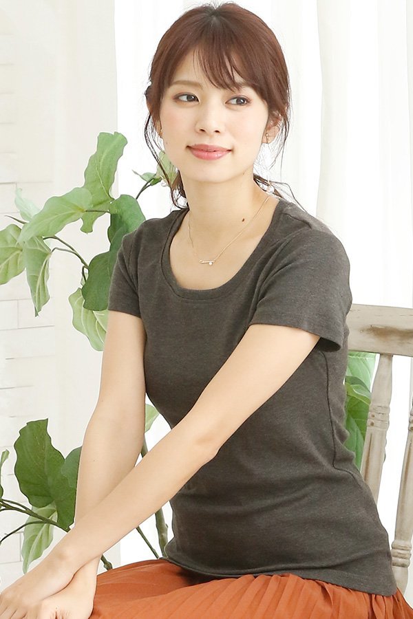 PourVous ベーシックTシャツ カットソーきれいめトップス 半袖 プールヴー トップス カットソー・Tシャツ グレー