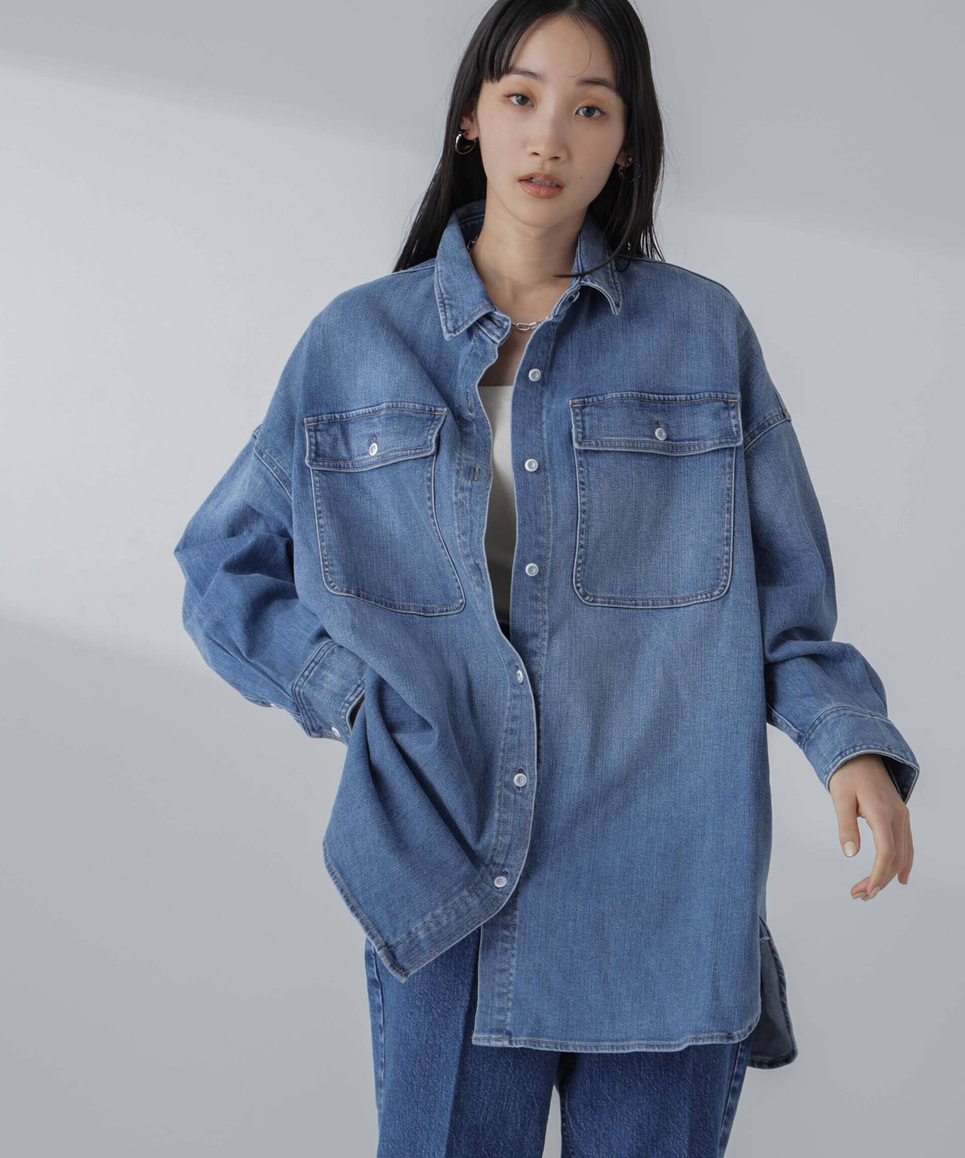 NANO universe Healthy DENIM/Almond デニムビッグシャツ ナノユニバース トップス シャツ・ブラウス ブルー【送料無料】のサムネイル