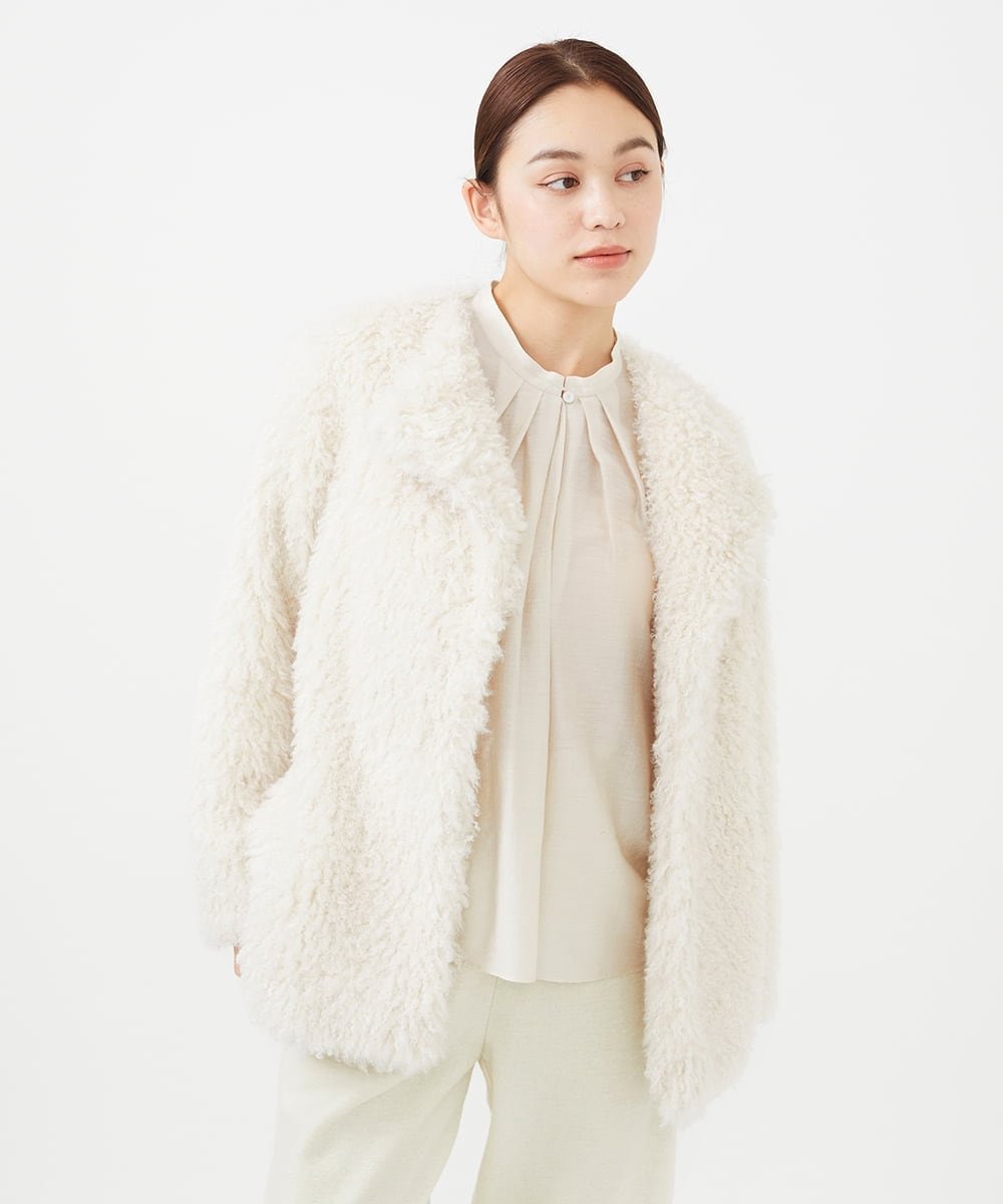 Sybilla 【PURE】ニードルパンチファーショートコート シビラ ジャケット・アウター その他のジャケット・アウター ホワイト