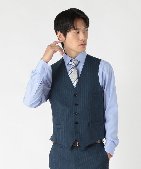 【SALE／30%OFF】CROWDED CLOSET トロピカルストライプスーツベスト(同素材セットアップあり) メンズ ビギ トップス カットソー・Tシャツ ネイビー グレー【送料無料】