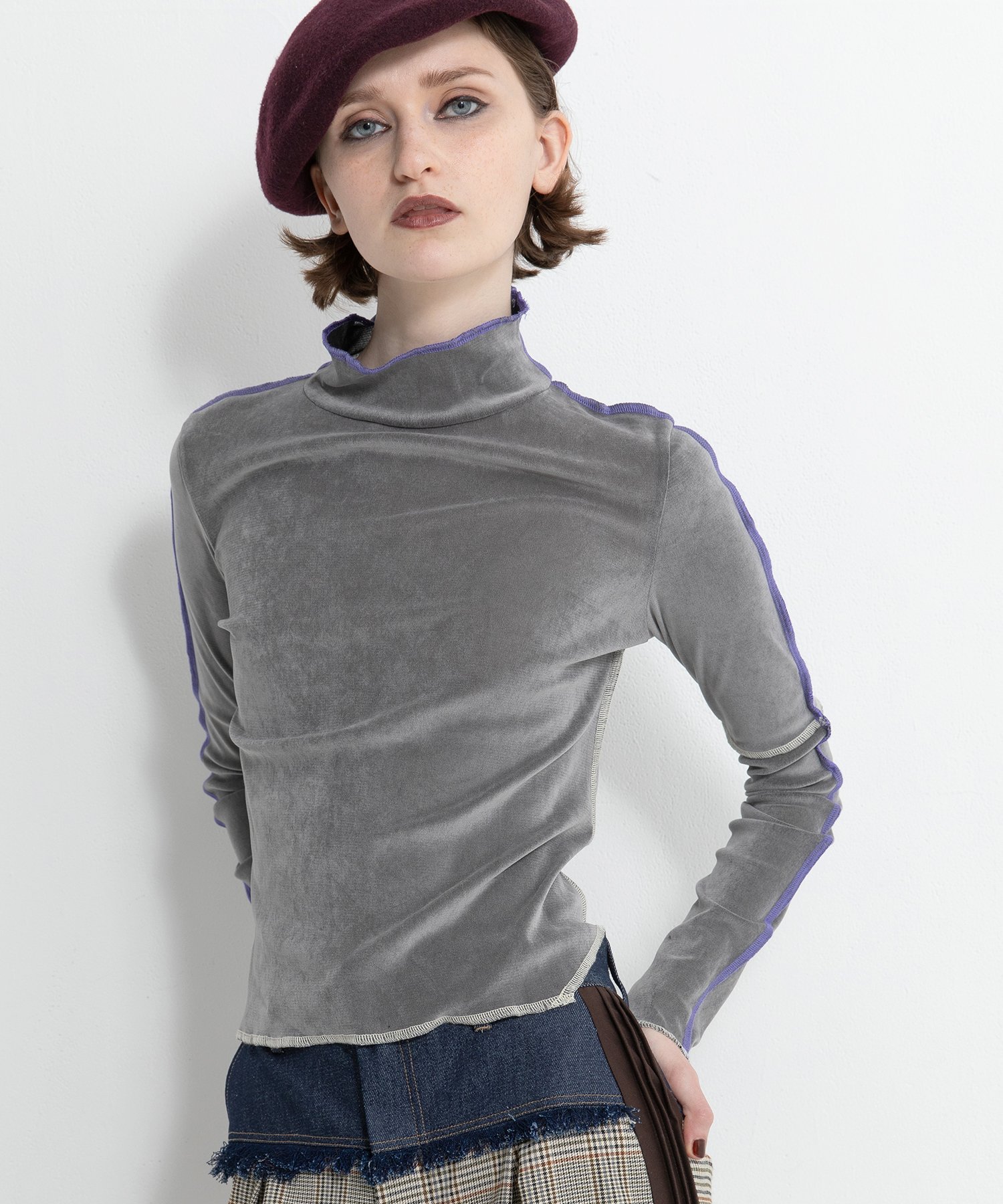 HIGH NECK VELOUR TOPS アウラアイラ トップス カットソー・Tシャツ ピンク グレー ブラック