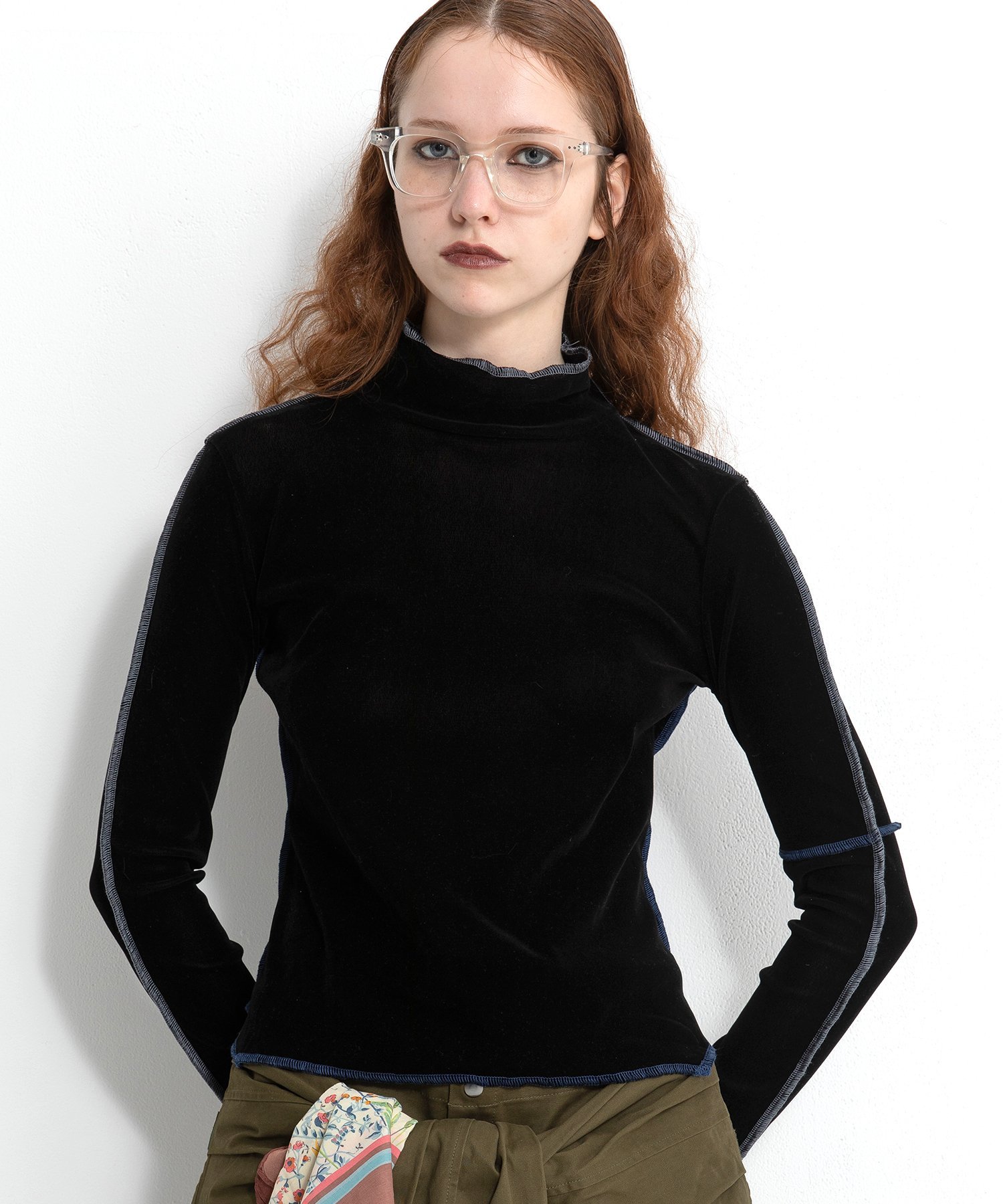 HIGH NECK VELOUR TOPS アウラアイラ トップス カットソー・Tシャツ ピンク グレー ブラック