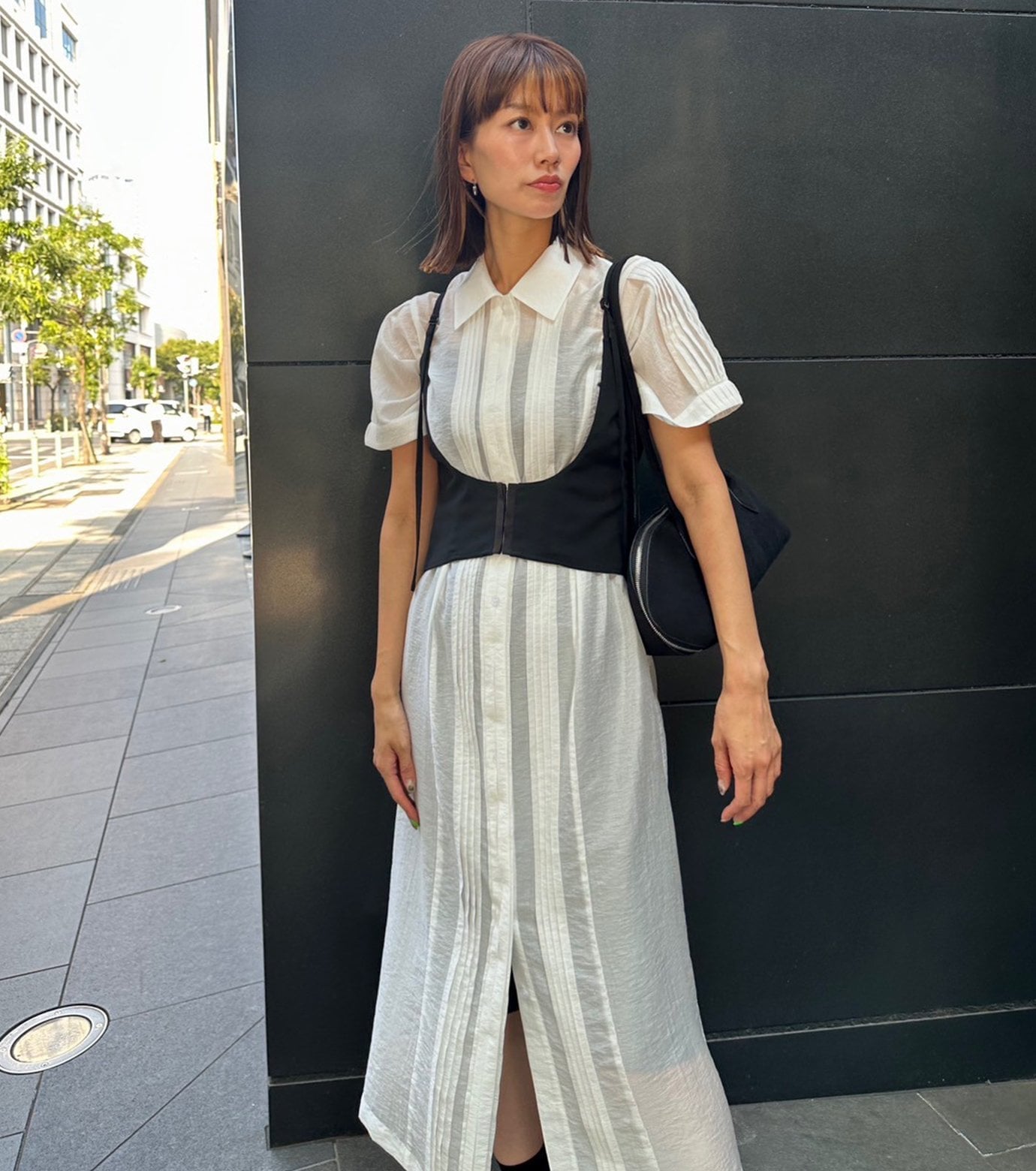 LE CIEL BLEU プリーツドレス / Pleated Dress ルシェルブルー ワンピース・ドレス ワンピース ホワイト ブラック