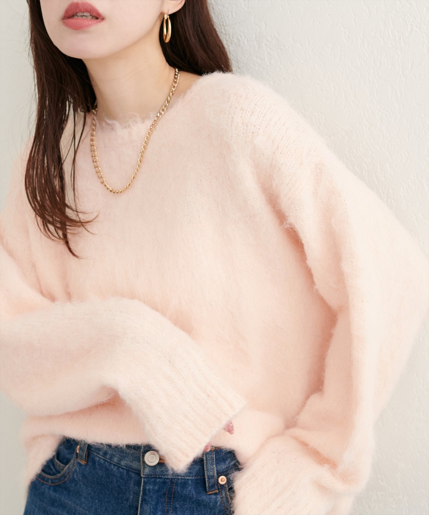 【SALE／10%OFF】natural couture 【WEB限定】シャギー起毛クルーネックニットプルオーバー ナチュラルクチュール トップス ニット ピンク イエロー ブルー パープル ホワイト ブラウン【送料無料】のサムネイル