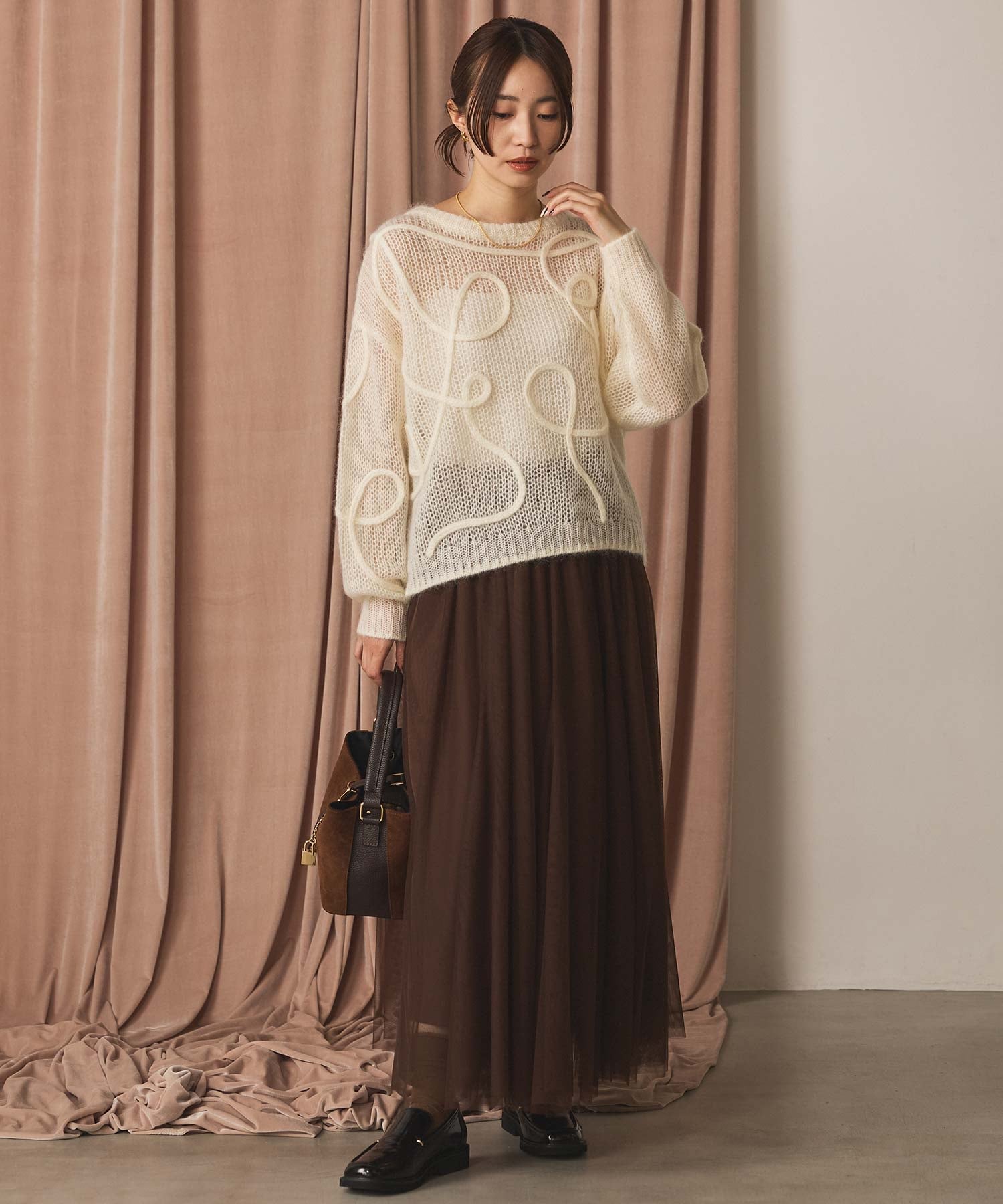 Gready Brilliant/(W)2_モヘア混コード刺繍クルー グレディブリリアン トップス ニット ホワイト グレー
