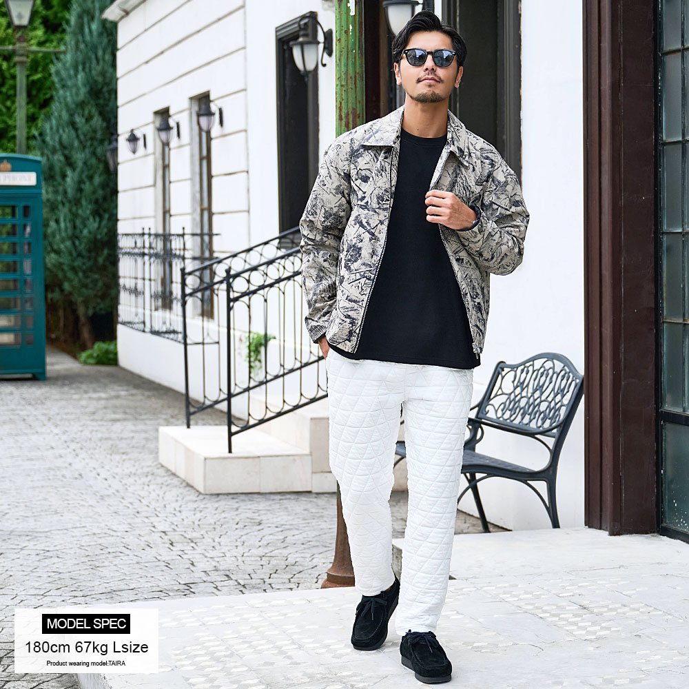 CavariA CavariA 総柄ZIP JKT シルバーバレット ジャケット・アウター ブルゾン・ジャンパー グレー ベージュ【送料無料】