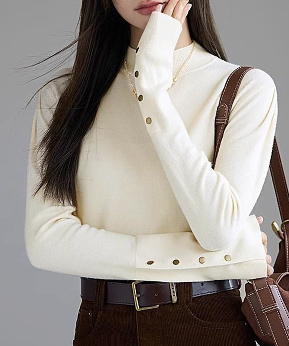 【SALE／34%OFF】miniministore ニットトップス 長袖 ハイネック 重ね着 ミニミニストア トップス ニット ホワイト カーキグリーン ブラック