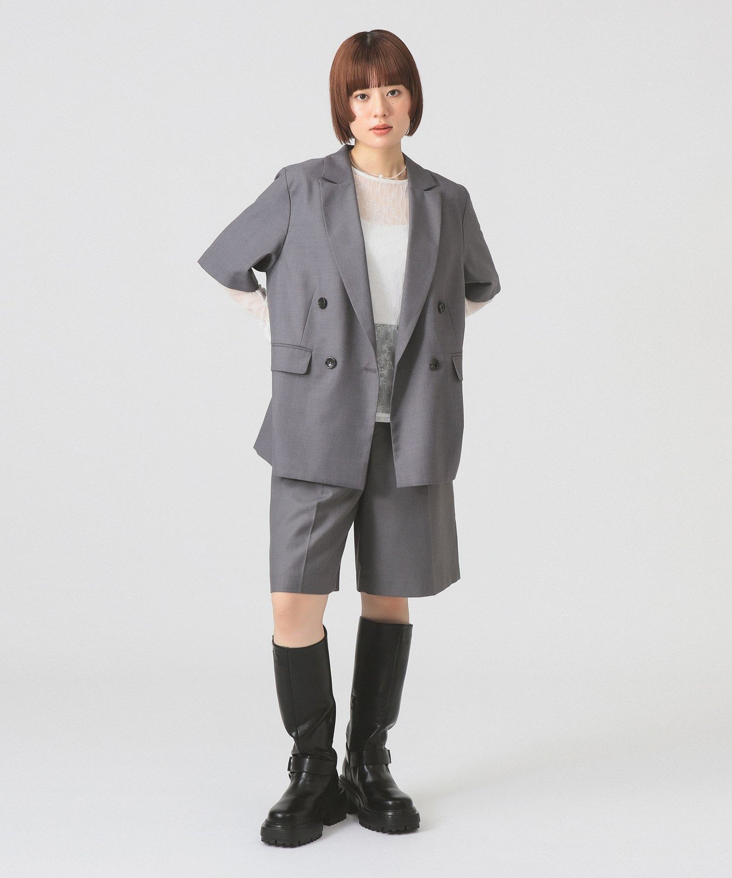 Ray BEAMS 【セットアップ対応】4ボタン ダブル ハーフスリーブ ジャケット 26SS ビームス ウイメン ジャケット・アウター テーラードジャケット・ブレザー ブラック【送料無料】