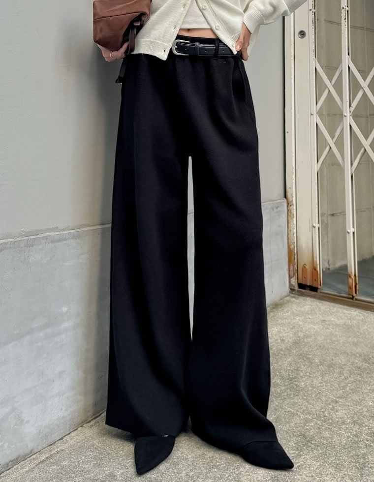Re:EDIT ベルトループ付きニットパンツ リエディ パンツ その他のパンツ ブラウン ブラック グレー ホワイト