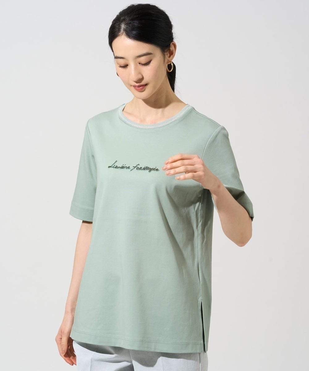 Lサイズ 【大きいサイズ】ビジューロゴカットソー クリスチャン・オジャール エルサイズ トップス カットソー・Tシャツ ネイビー ホワイト グリーン