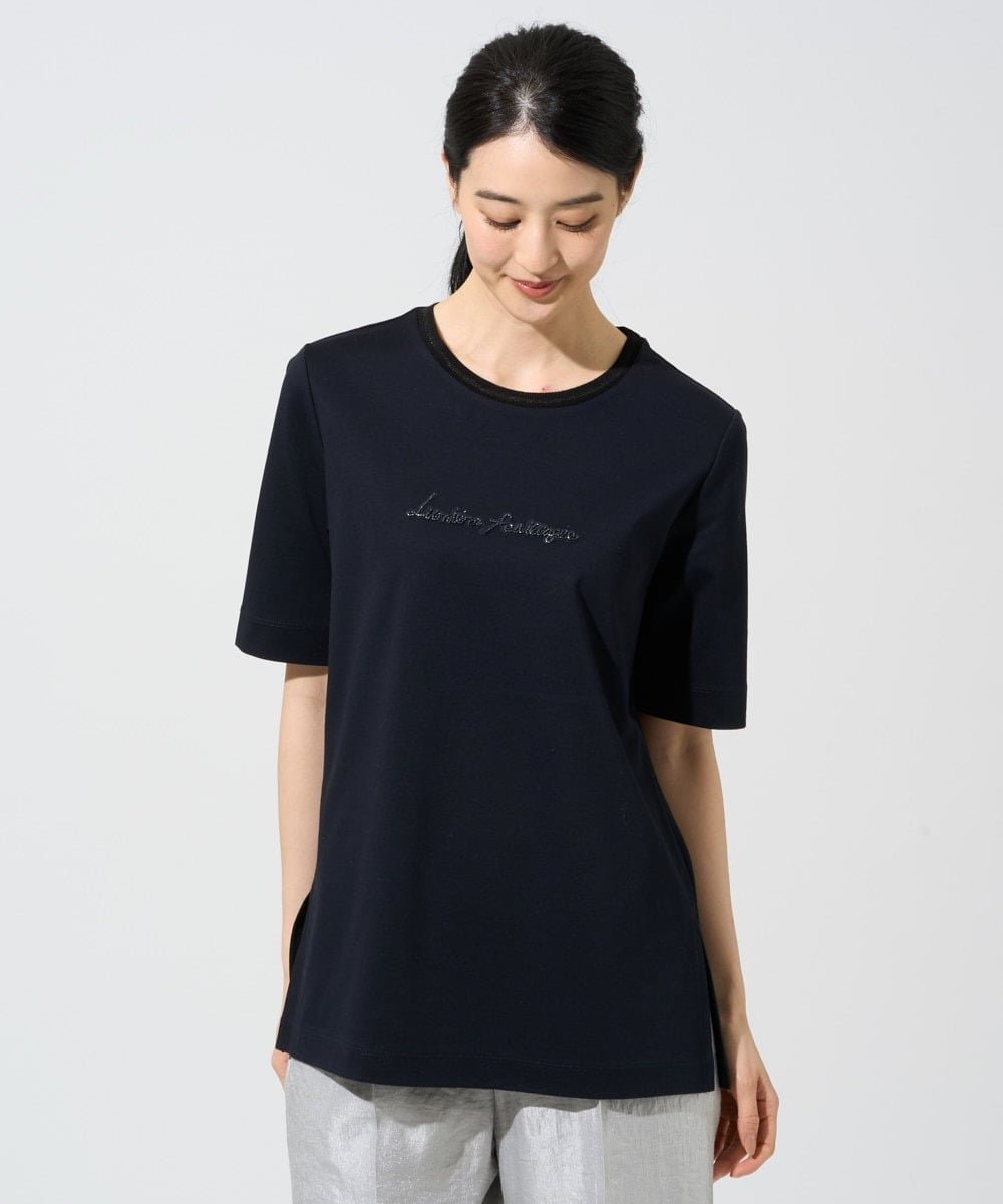 Lサイズ 【大きいサイズ】ビジューロゴカットソー クリスチャン・オジャール エルサイズ トップス カットソー・Tシャツ ネイビー ホワイト グリーン