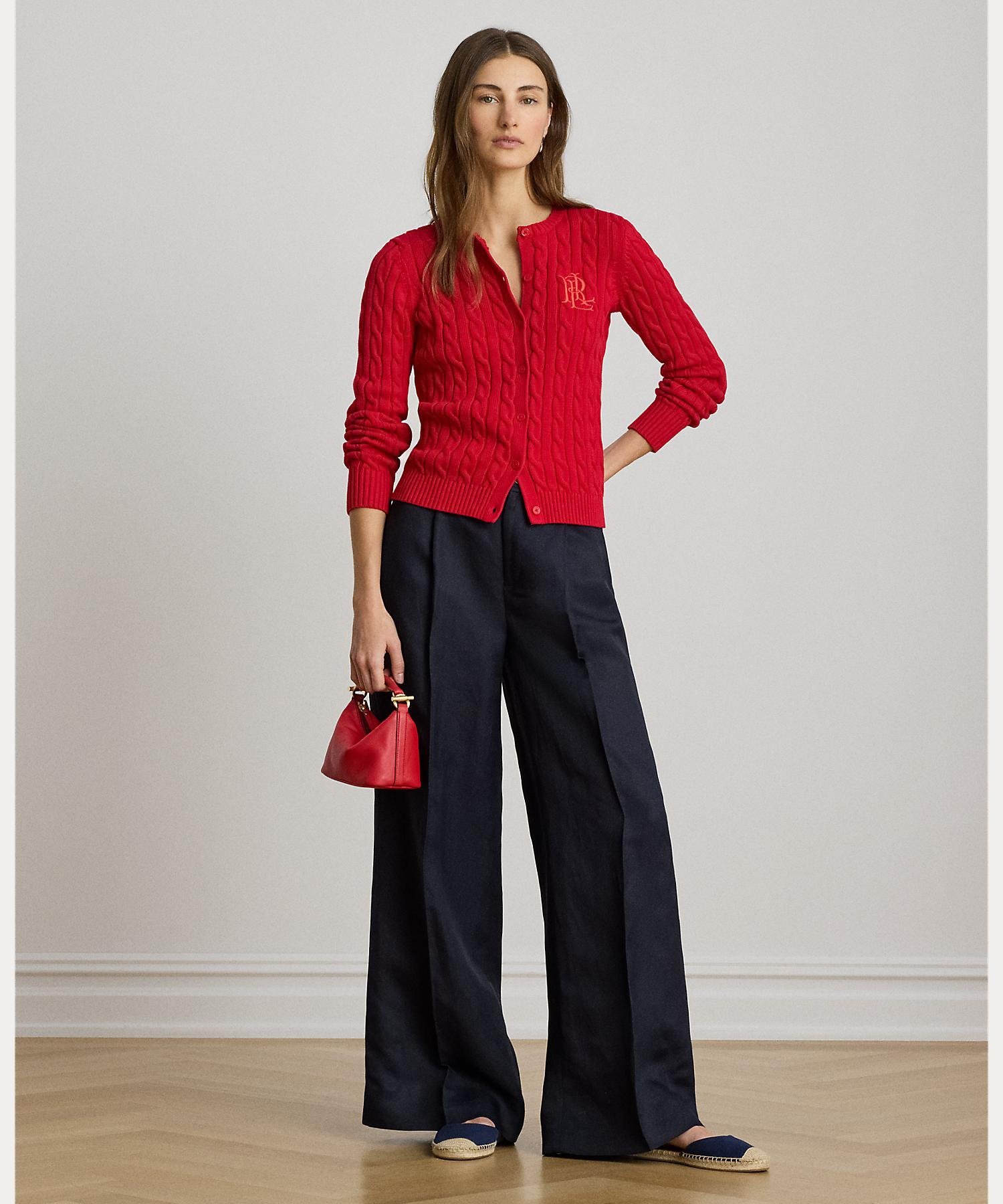 LAUREN RALPH LAUREN リネンブレンド ツイル ワイドレッグ パンツ ラルフローレン パンツ その他のパンツ ネイビー【送料無料】