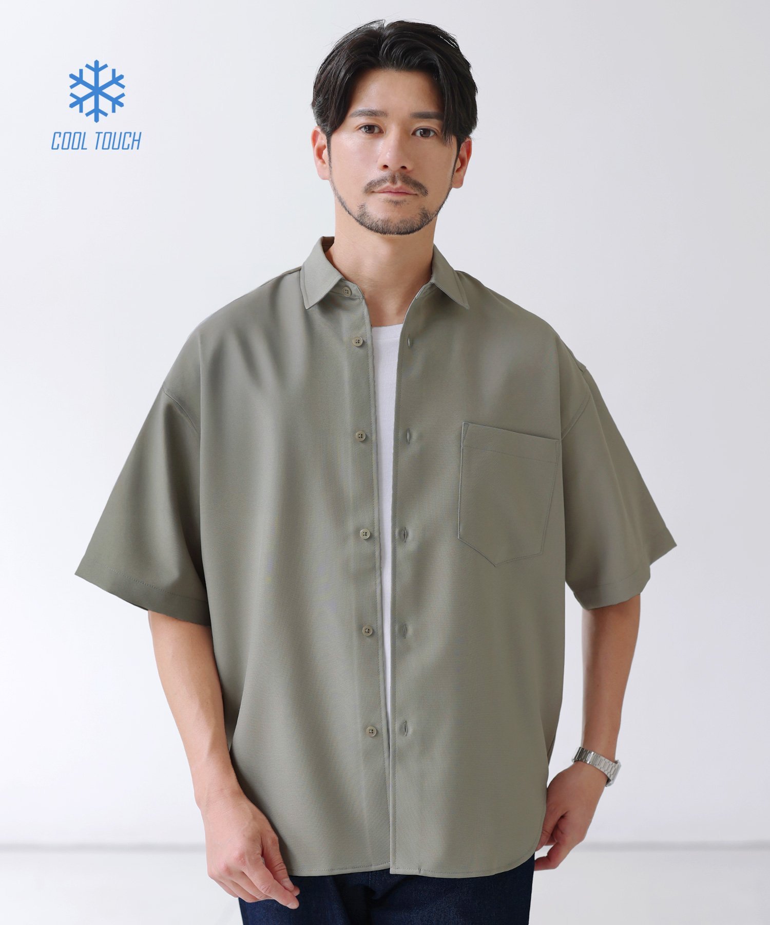 SPU 【防シワ/接触冷感】レギュラーカラーベーシック半袖シャツ カジュアル トップス シャツ・ブラウス ブラック ブルー ホワイト ネイビー グレー ベージュ