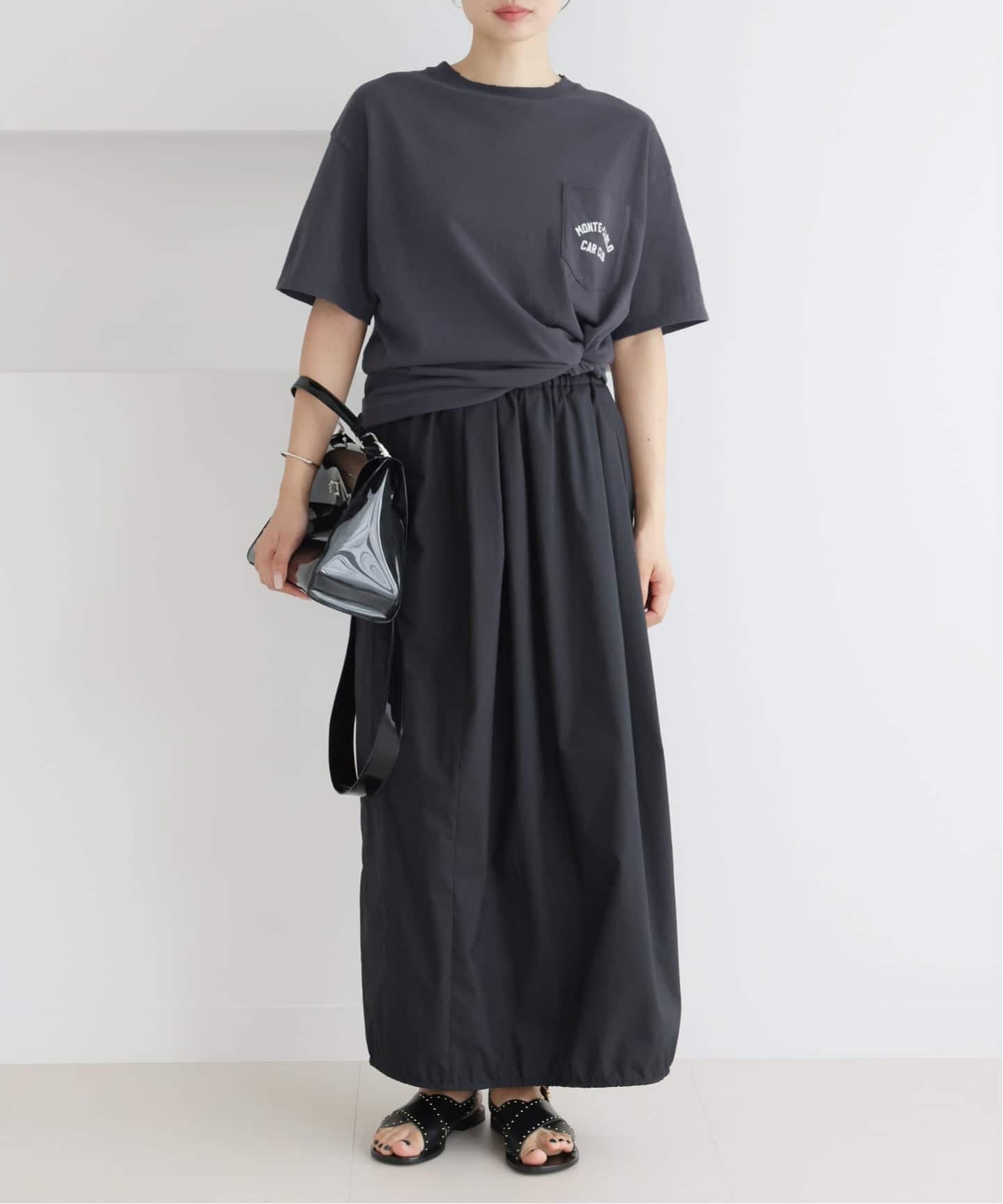 IENA BLACK ポケット付きプリントTシャツ イエナ トップス カットソー・Tシャツ ブラック ブラウン