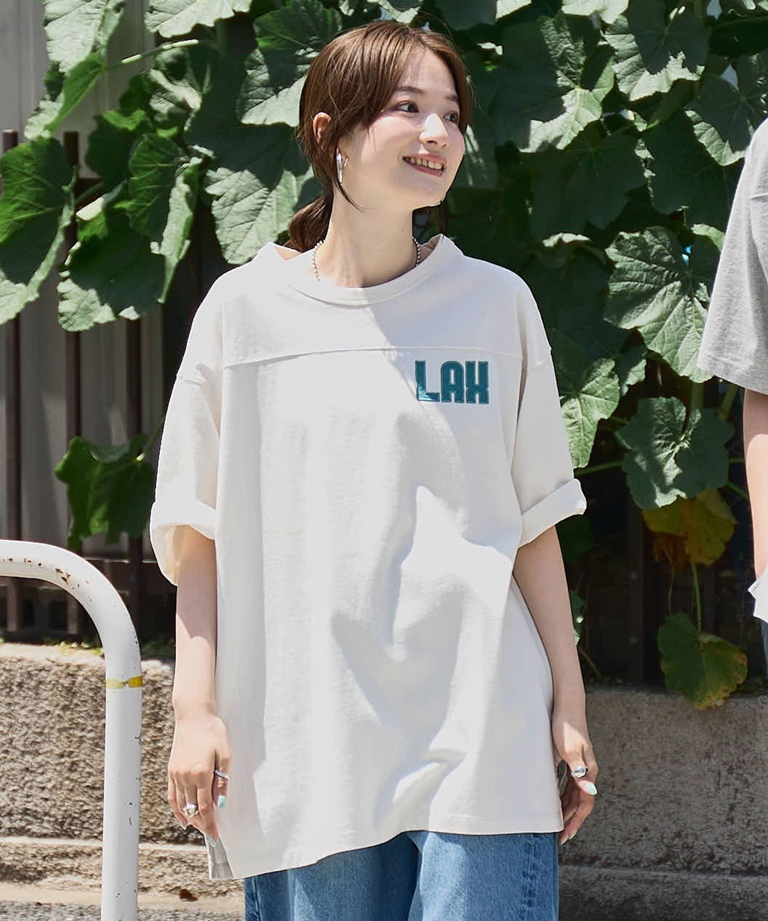 ヴィンテージライクフットボールTシャツ コーエン トップス カットソー・Tシャツ グレー ホワイト