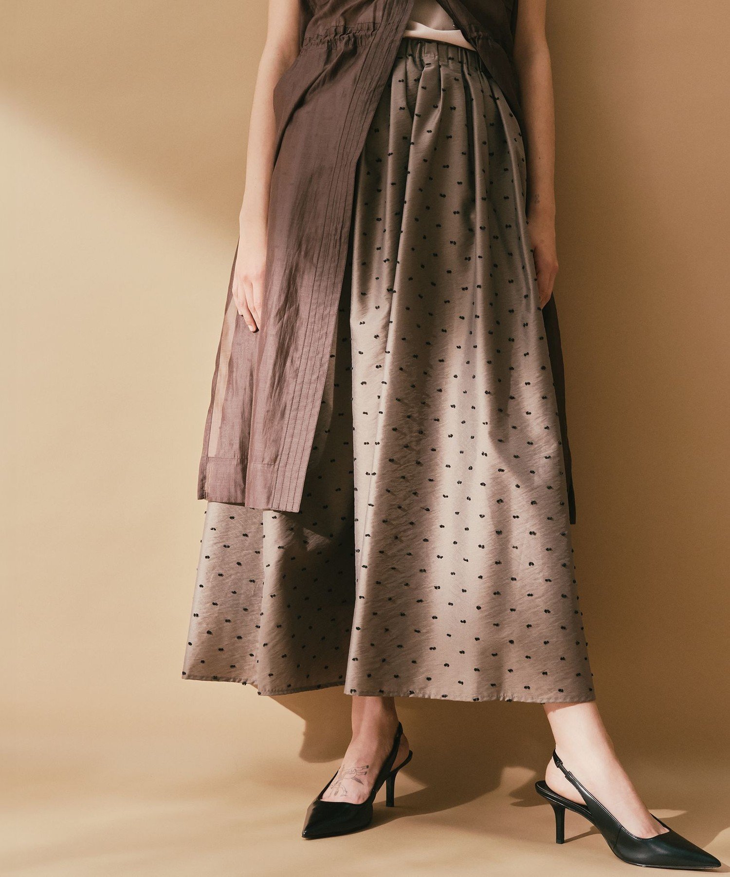 BIANCA 【ON/OFF着回し】ポリエステルレーヨンカットドビー スカート ビアンカ スカート ロング・マキシスカート ブラック ブラウン【送料無料】