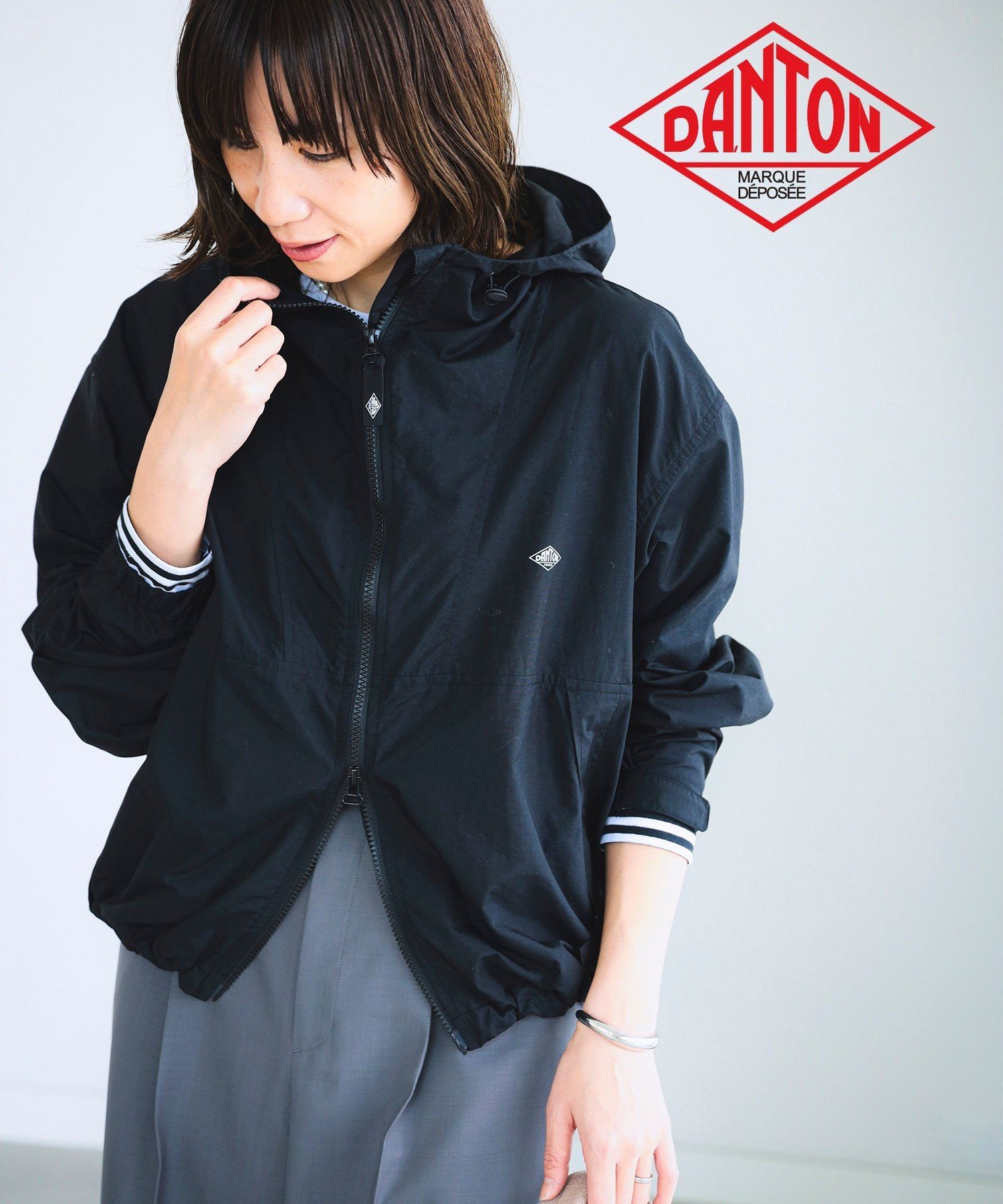 B:MING by BEAMS DANTON / STUNNER NYLON HOODED JACKET ダントン 春アウター 24SSアウター ビーミング ライフストア バイ ビームス ジャケット・アウター ブルゾン・ジャンパー ブラック グレー【送料無料】