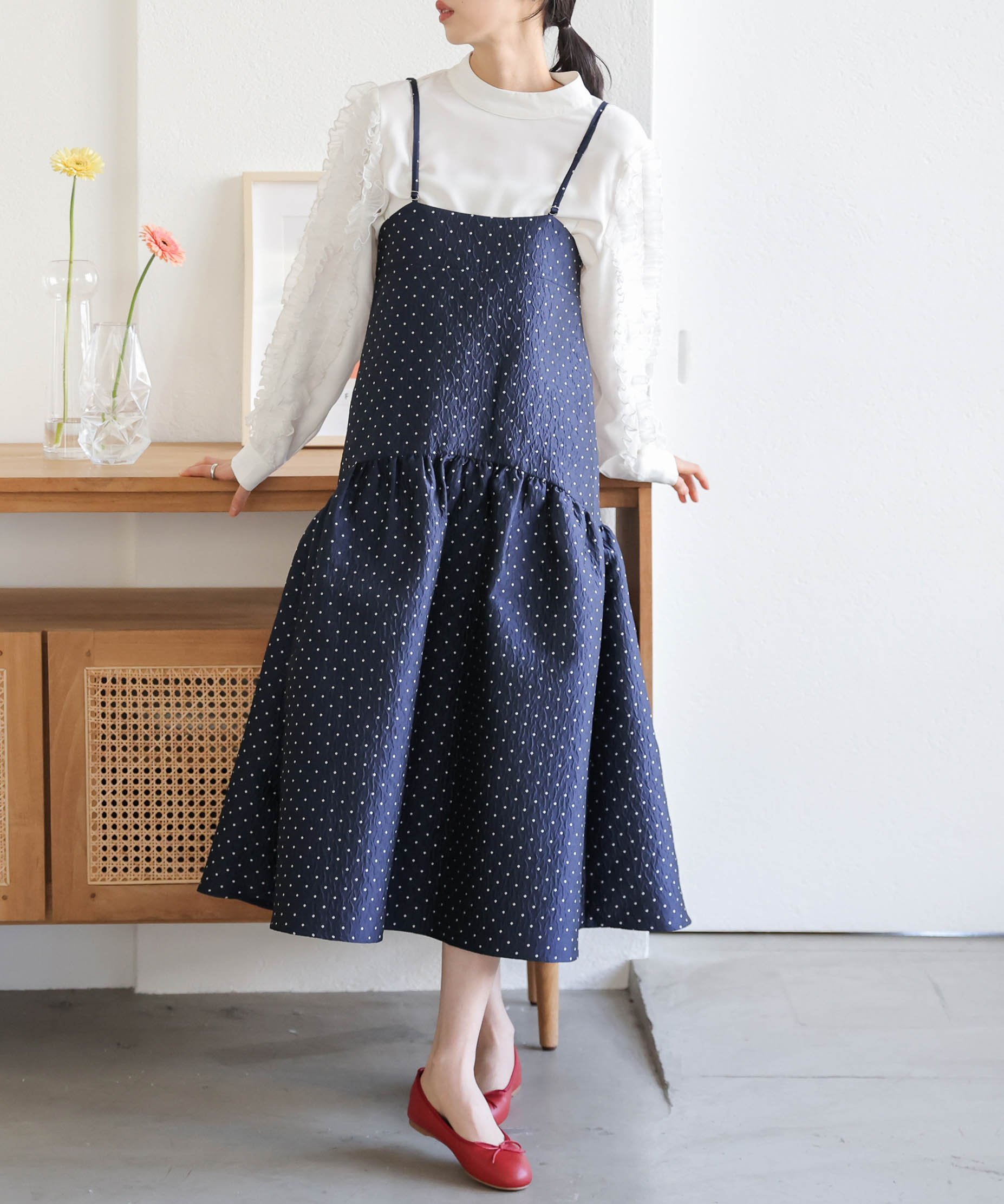 Lajour 日本製ジャガードワンピース ラジュール ワンピース・ドレス ワンピース ネイビー ブラック