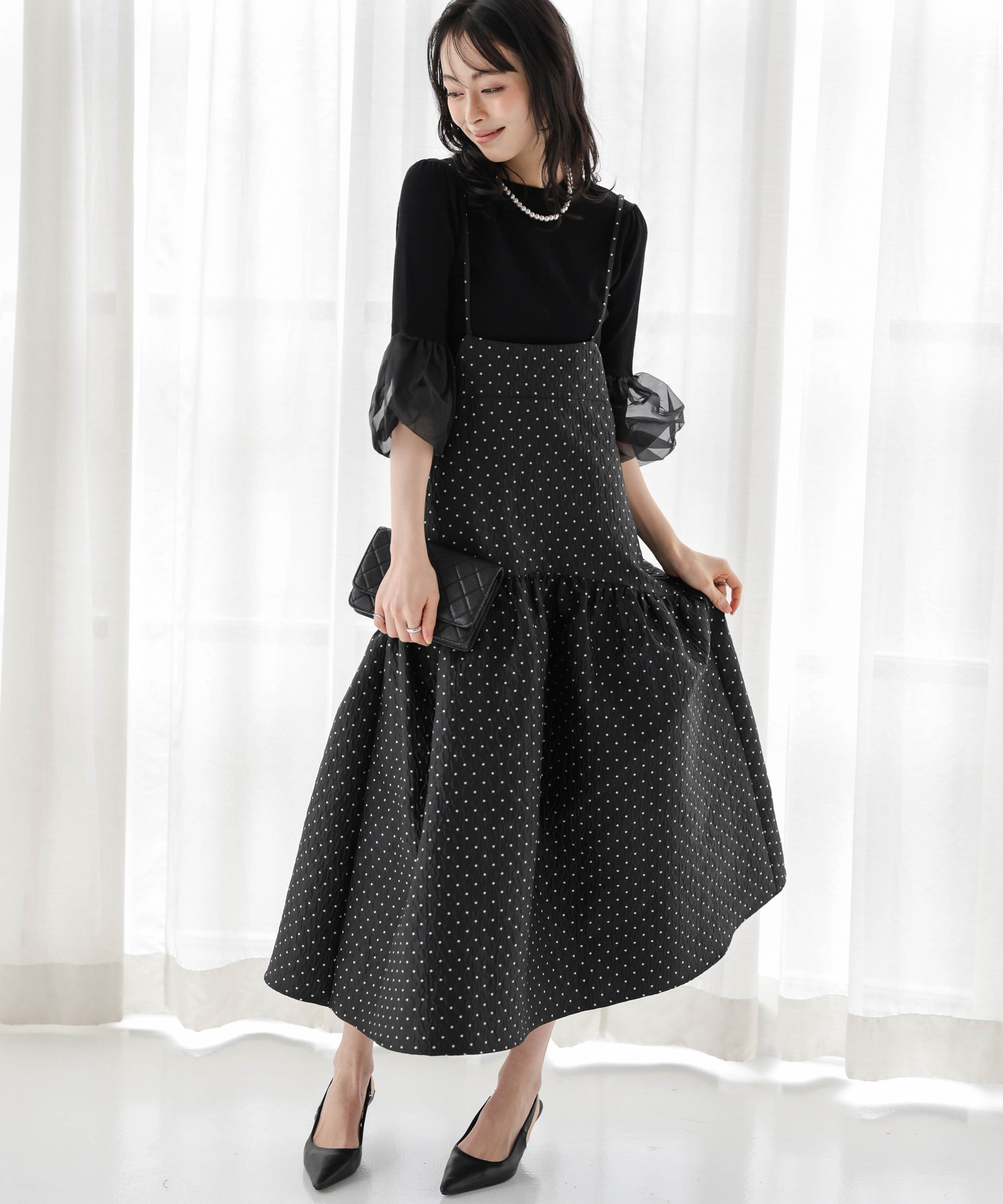 Lajour 日本製ジャガードワンピース ラジュール ワンピース・ドレス ワンピース ネイビー ブラック