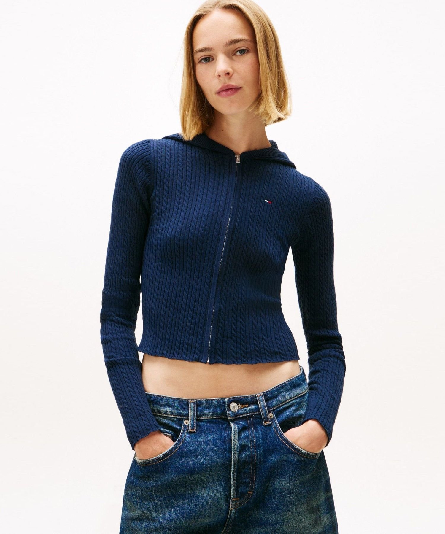 【SALE／50%OFF】TOMMY JEANS フードジップアップカーディガン トミーヒルフィガー トップス ニット ネイビー パープル【送料無料】