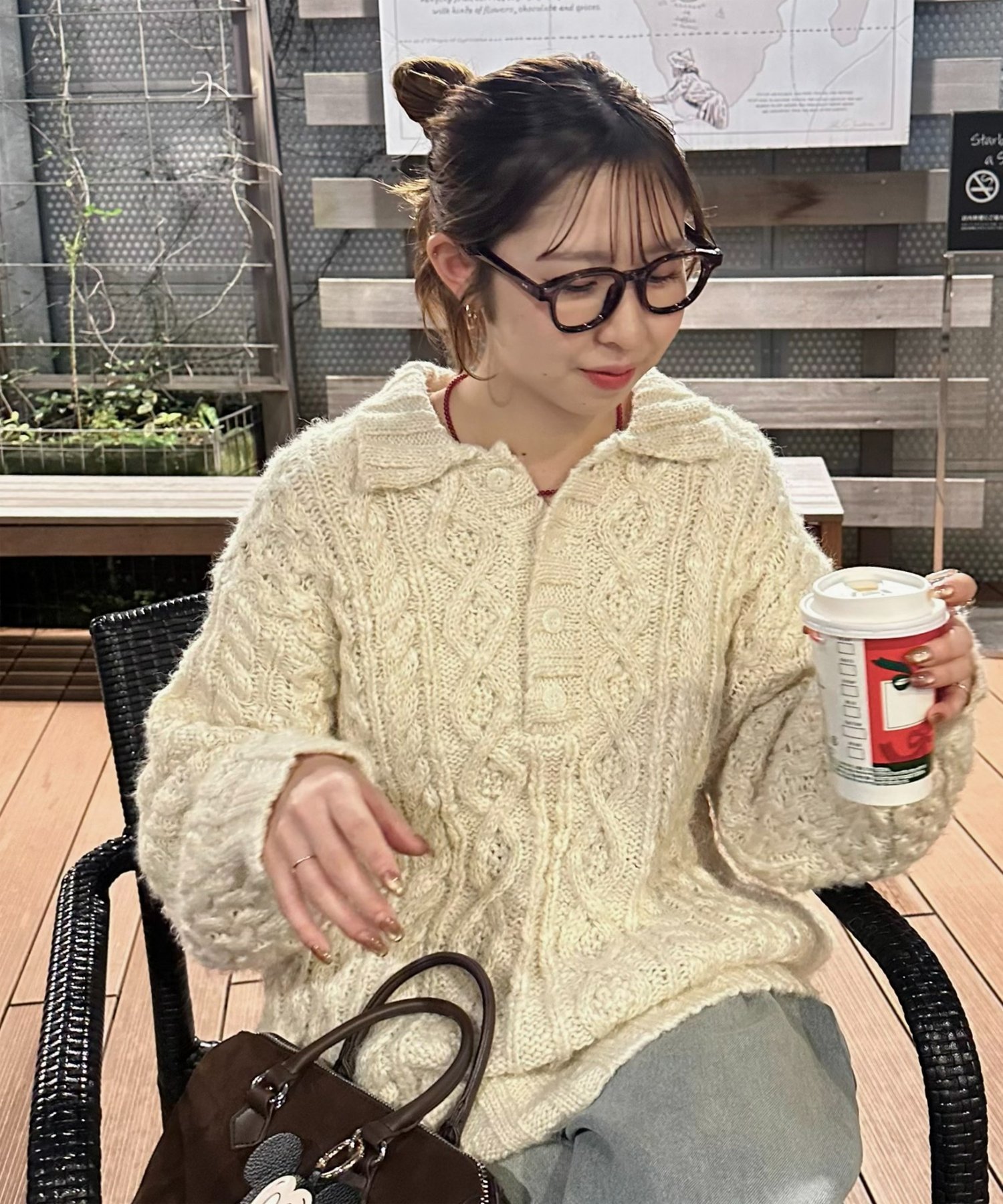 Discoat 【冬の定番/着映えニット/ユニセックス】ケーブルニットポロ ディスコート トップス ニット ネイビー ホワイト【送料無料】