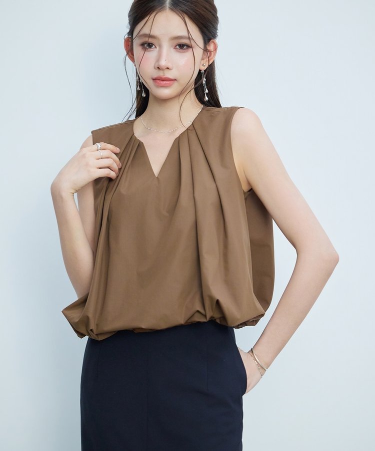SAISON DE PAPILLON ノースリーブブバルーン裾ラウス セゾン・ド・パピヨン トップス シャツ・ブラウス ブラウン ブラック ホワイト