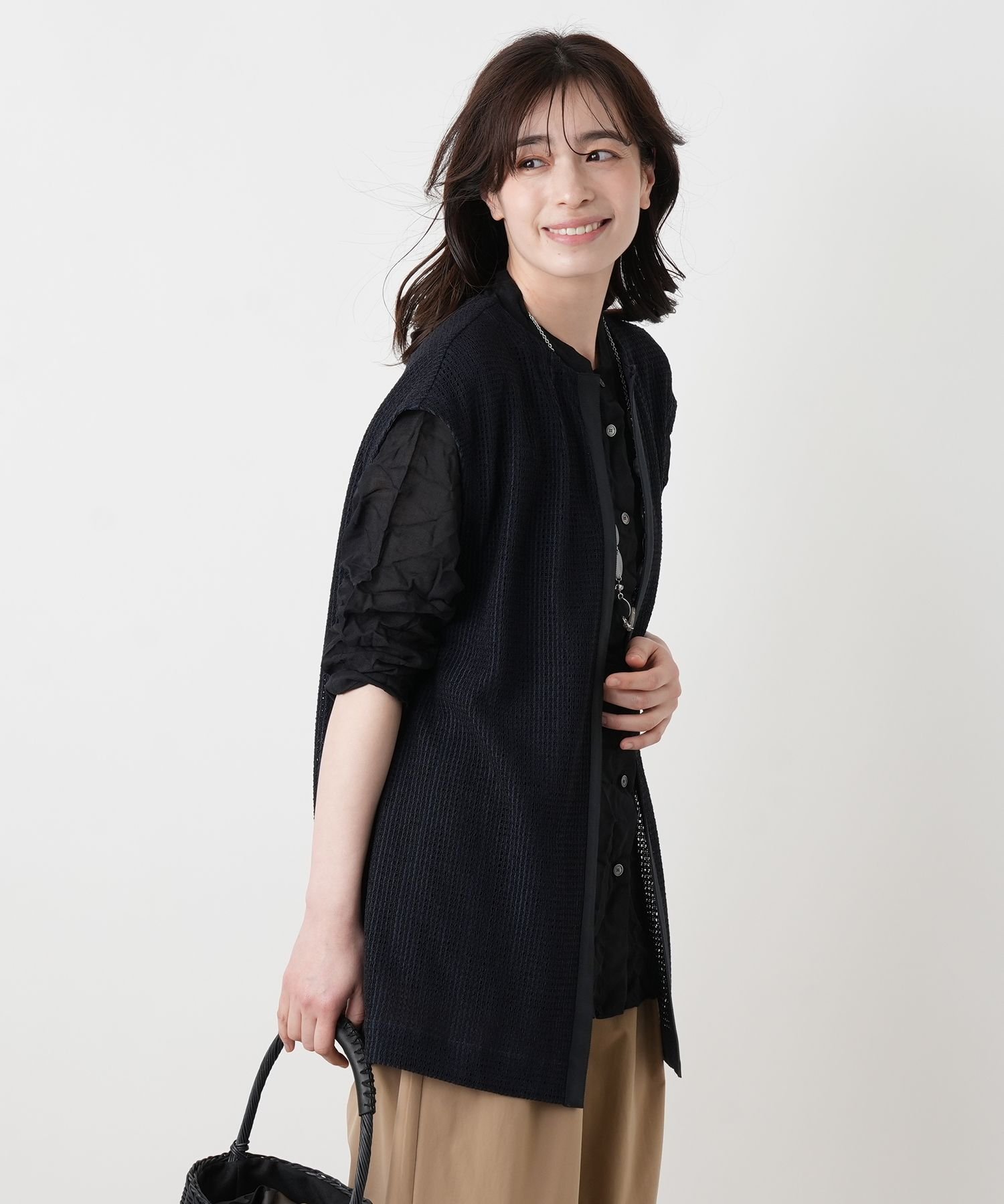 【SALE／50%OFF】Leilian セミロングニットベスト【ROCHAS Premiere】 レリアン トップス ベスト・ジレ ネイビー【送料無料】