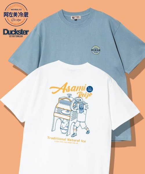DUCKSTER/ダックスター 阿左美冷蔵コラボS/STEE -かき氷機- (MENS) ゴースローキャラバン トップス カットソー・Tシャツ ホワイト ブルー