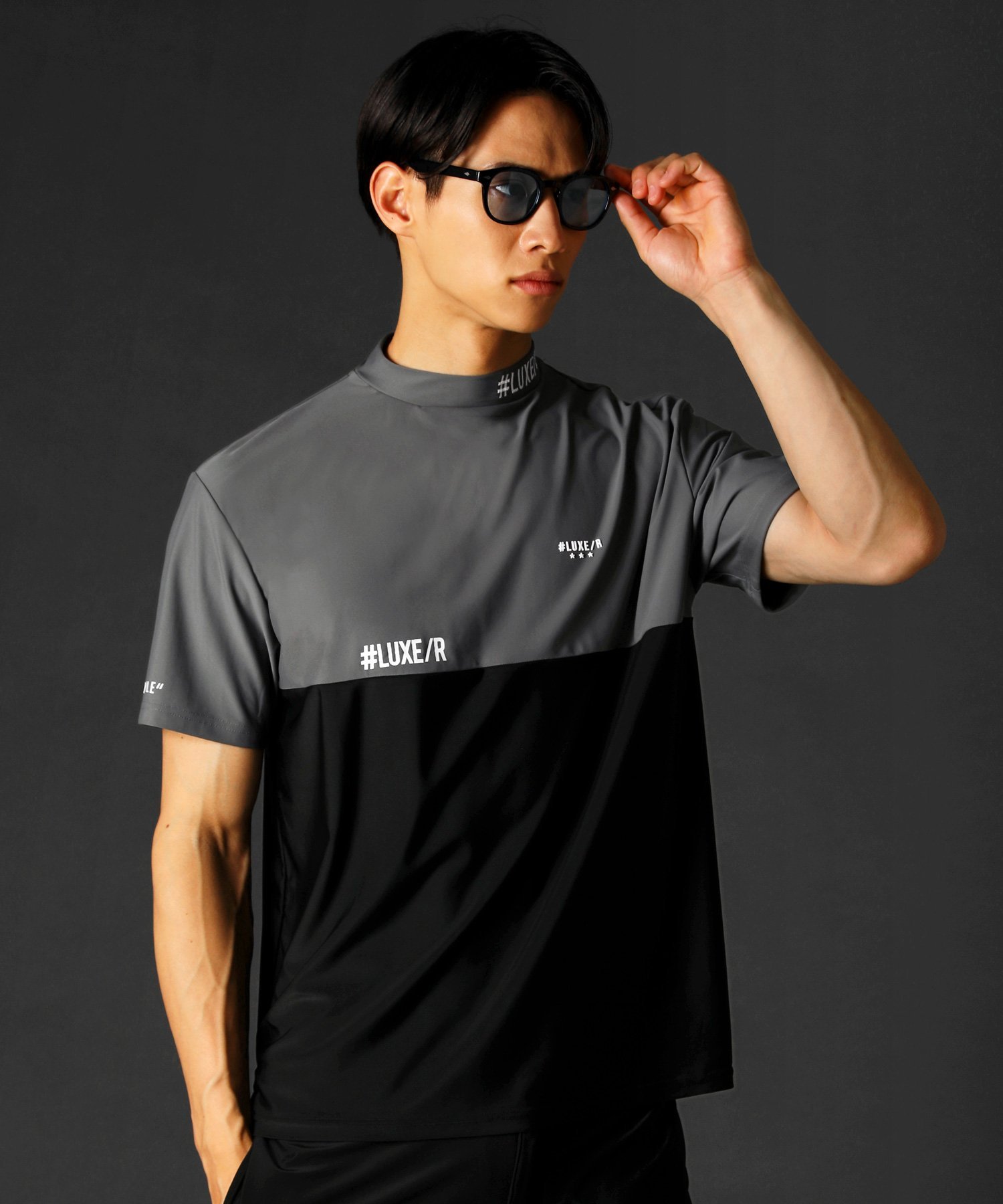LUXE/R 接触冷感/吸水速乾スムースストレッチバイカラーハイネック半袖カットソー GOLF カジュアル トップス カットソー・Tシャツ ホワイト ブラック ネイビー ベージュ【送料無料】