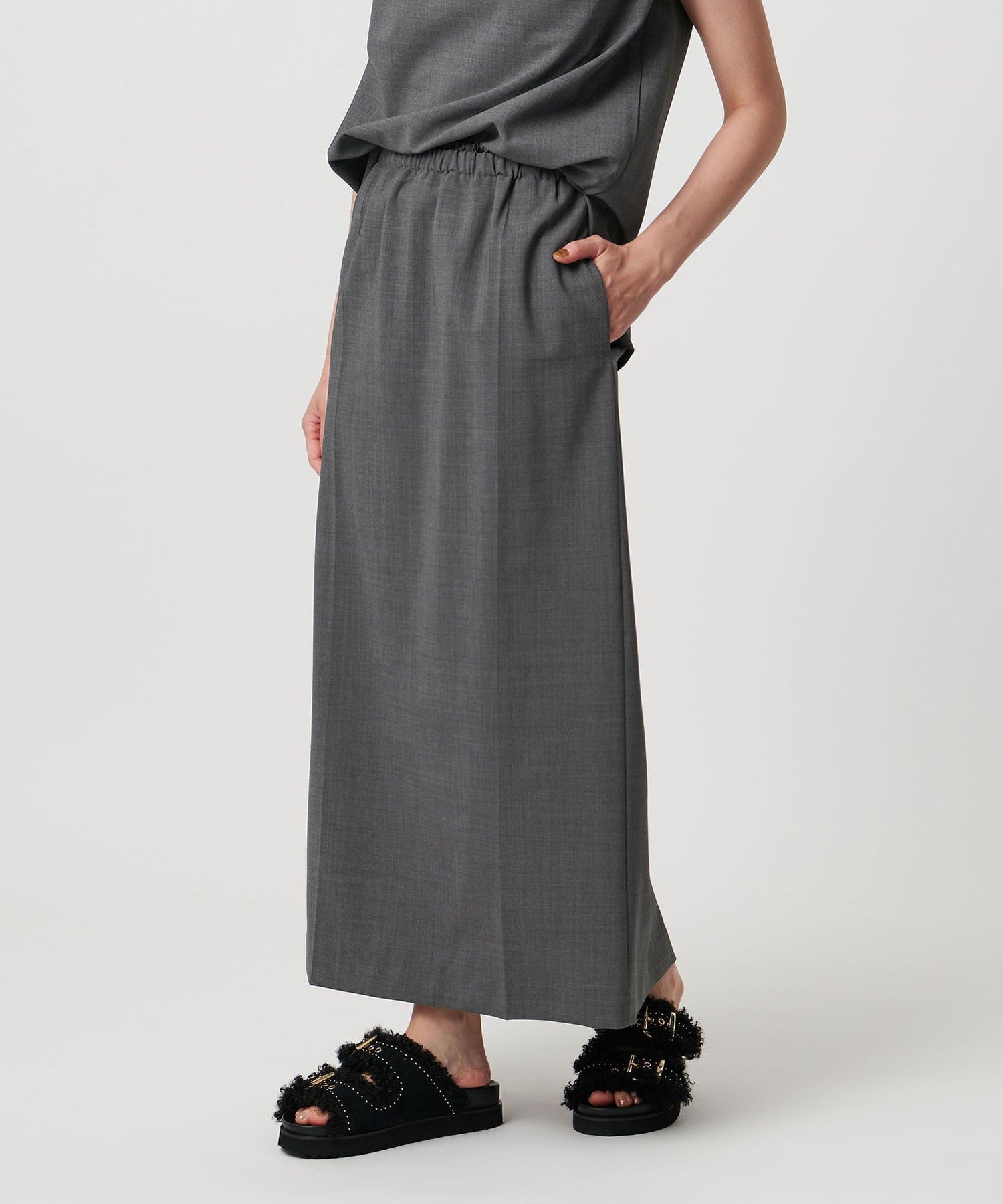 UNITED ARROWS サテン ウエスト ロングスカート -ウォッシャブル- ユナイテッドアローズ スカート ロング・マキシスカート ブラウン グレー【送料無料】のサムネイル