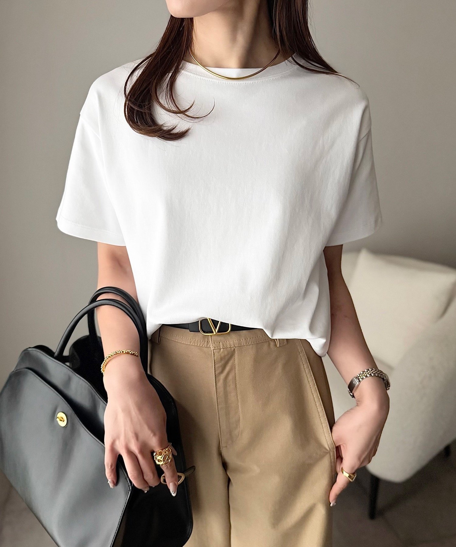 Emma Taylor シルクタッチスムースTシャツ スタイルドア トップス カットソー・Tシャツ ホワイト ブラック ブラウン【送料無料】