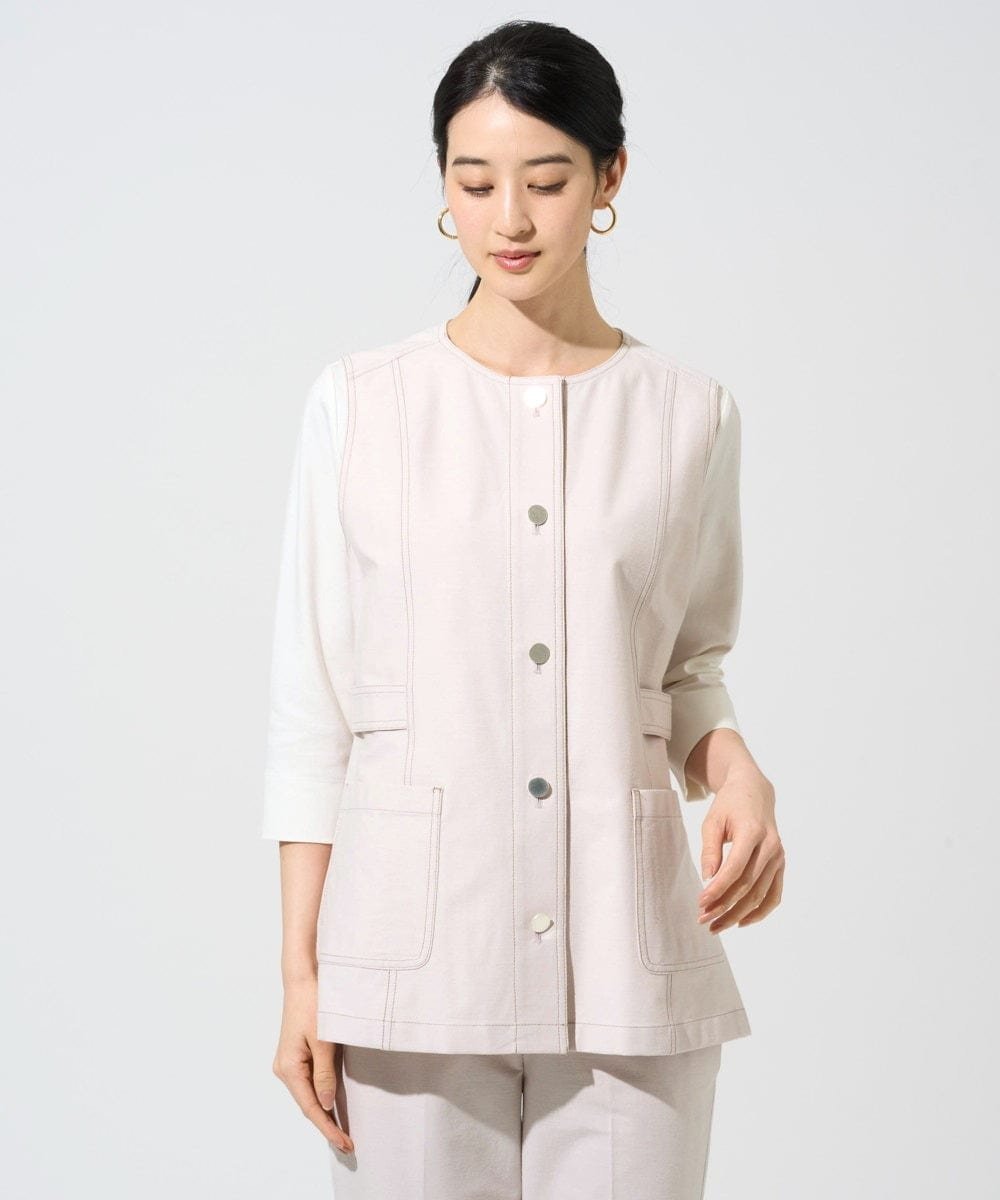 【SALE／50%OFF】CHRISTIAN AUJARD Lサイズ 【大きいサイズ/セットアップ対応】ジャージーデニムライクジレ クリスチャン・オジャール エルサイズ トップス ベスト・ジレ ネイビー ベージュ【送料無料】