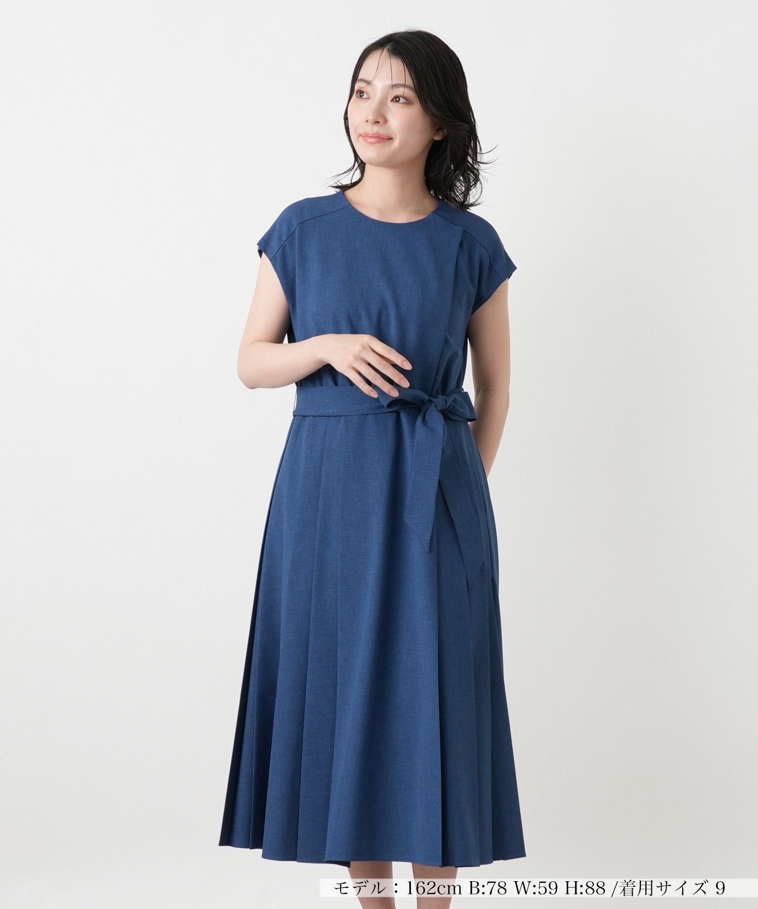 Leilian サイドプリーツワンピース【大妻女子大学コラボ商品】 レリアン ワンピース・ドレス ワンピース ブルー【送料無料】