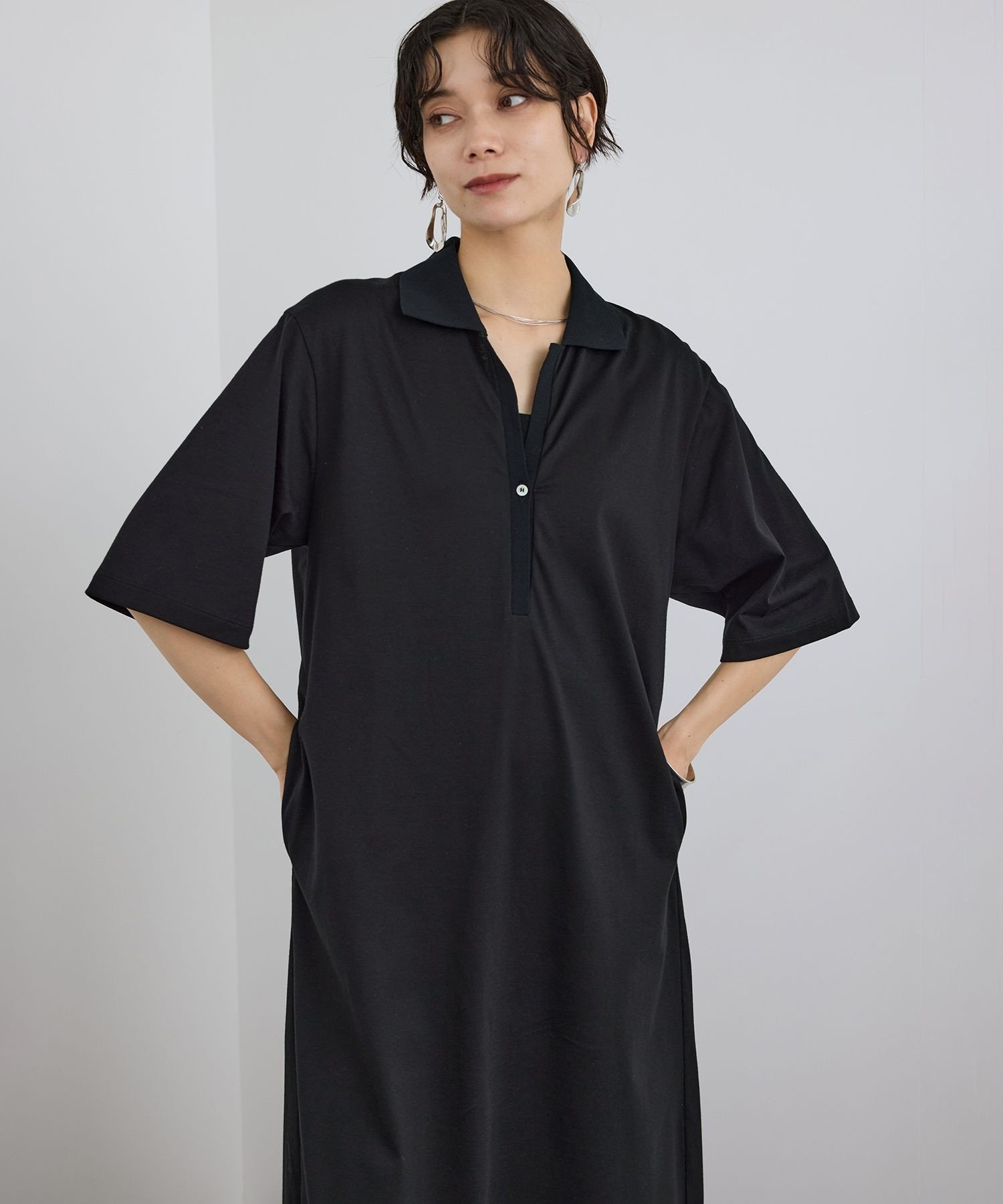 【SALE／30%OFF】SALON adam et rope' プリマベールポロシャツワンピース / UVケア サロン アダム エ ロペ ワンピース・ドレス ワンピース ブラウン ブラック【送料無料】