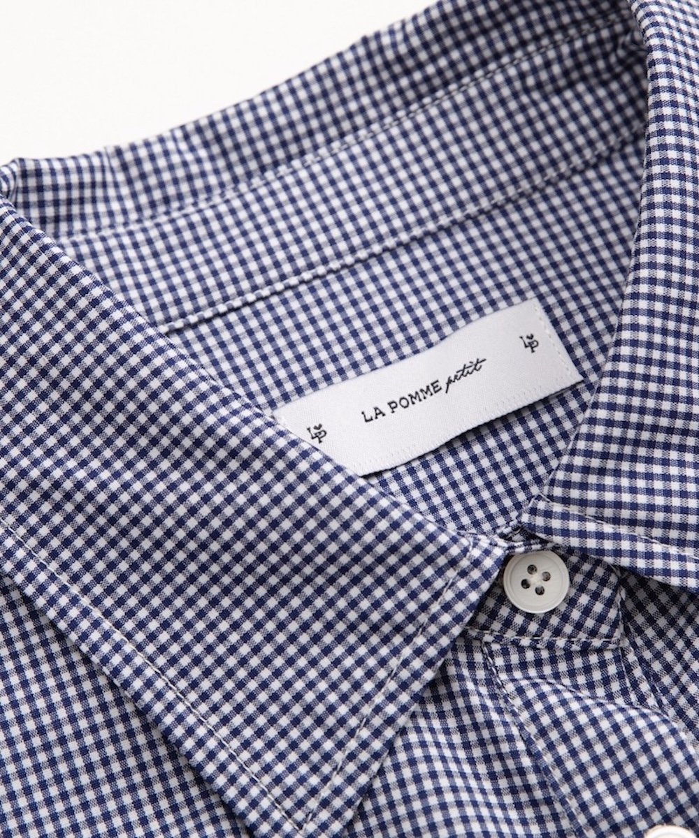 LA POMME petit 予約商品・Lace Piping Gingham Check Shirt ラポミ・プチ トップス シャツ・ブラウス ブルー