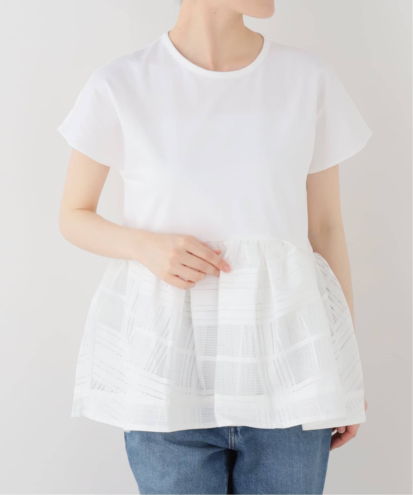 La Totalite 【洗える】TORRAZZO DONNA/トラッゾドンナ シアーチェックコンビペプラムプルオーバー ラ トータリテ トップス カットソー・Tシャツ ブラック ホワイト ネイビー