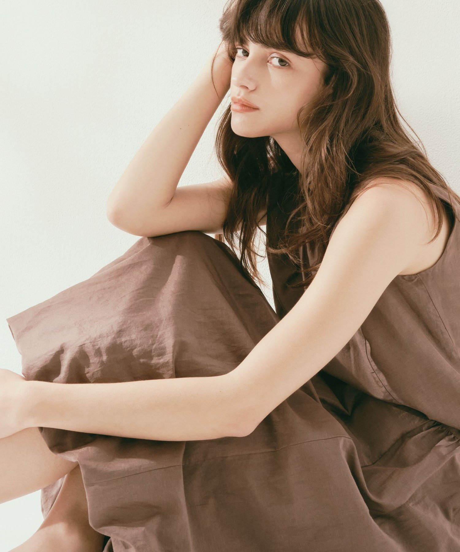 BIANCA 【ウォッシャブル】【1枚で着映え】 コットンシルクワンピース ビアンカ ワンピース・ドレス ワンピース ブラック ブラウン【送料無料】