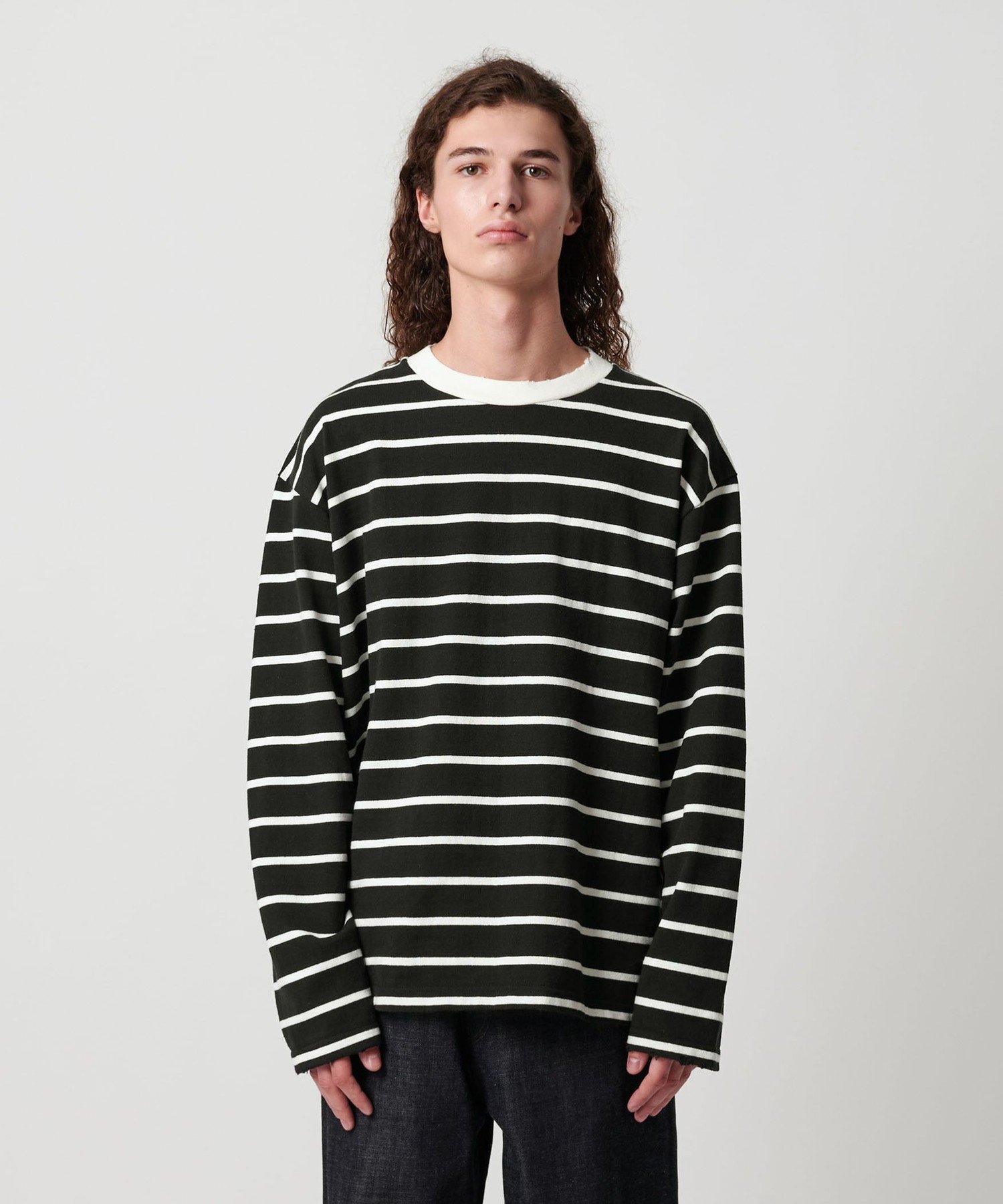 ディストレスト ボーダー ロングスリーブ Tシャツ ユナイテッドアローズ アウトレット トップス カットソー・Tシャツ ブラック グリーン