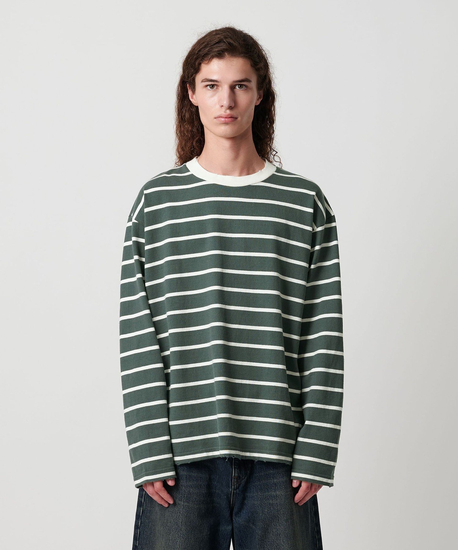 ディストレスト ボーダー ロングスリーブ Tシャツ ユナイテッドアローズ アウトレット トップス カットソー・Tシャツ ブラック グリーン