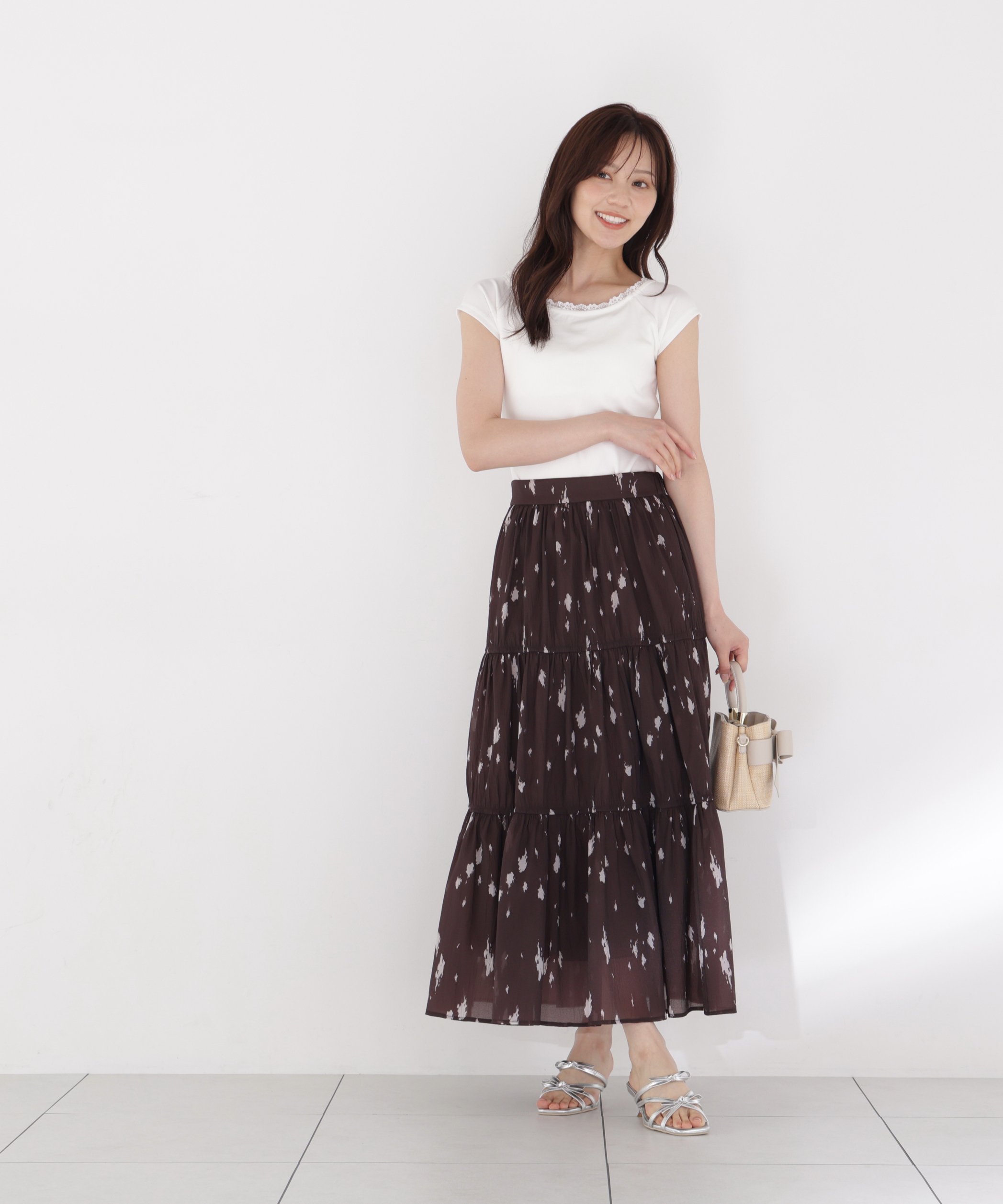 PROPORTION BODY DRESSING 楊柳加工ティアードスカート プロポーションボディドレッシング スカート その他のスカート ベージュ ブラウン