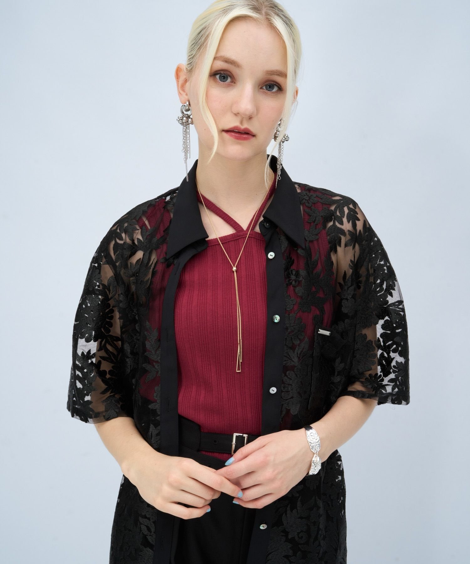 HARE VINTAGEレースシャツ ハレ トップス シャツ・ブラウス ブラック ホワイト