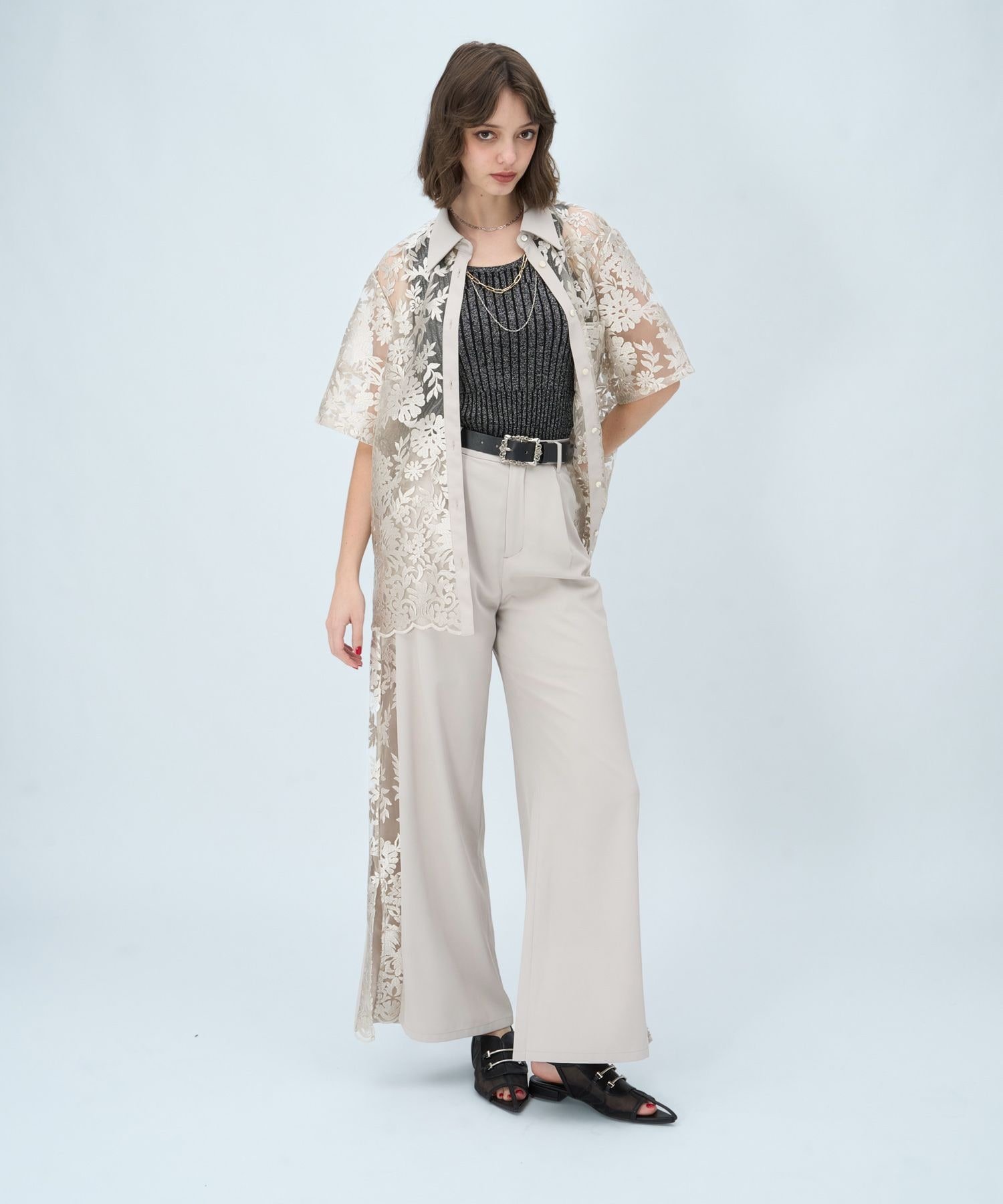 HARE VINTAGEレースシャツ ハレ トップス シャツ・ブラウス ブラック ホワイト