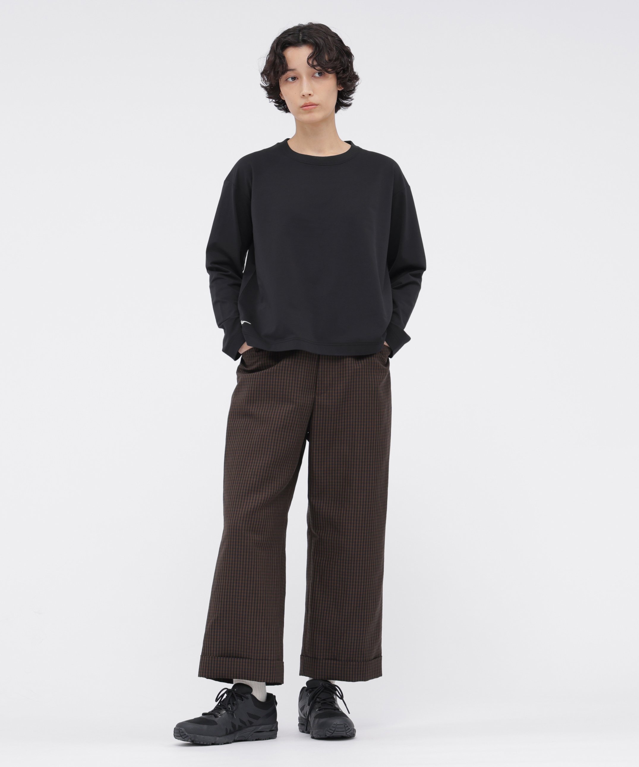 MARGARET HOWELL LINEN WOOL GINGHAM TROUSERS マーガレット・ハウエル パンツ その他のパンツ ブラウン